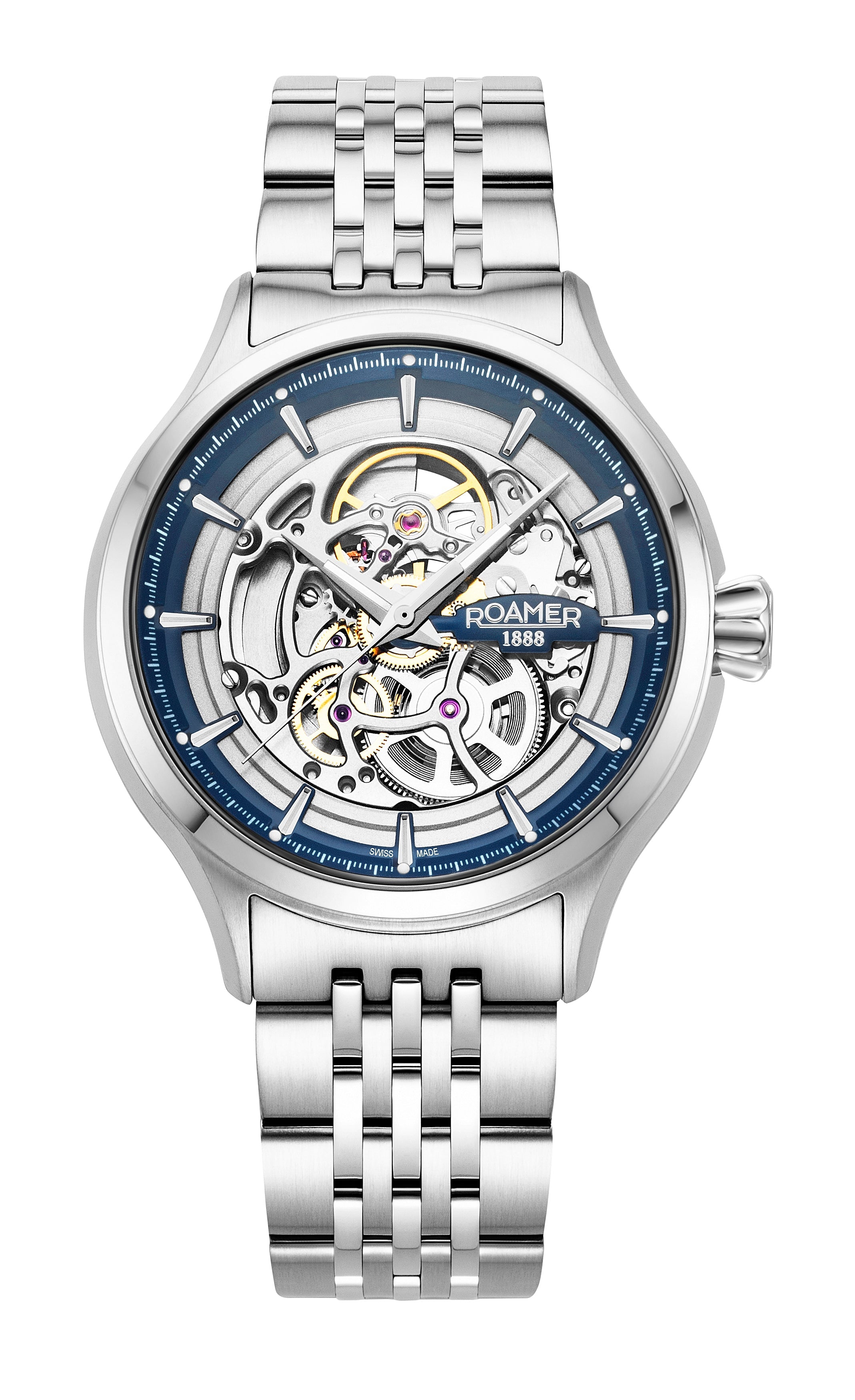 Competence Skeleton IV 43 mm Automatic Three-Hand Blue Dial Silver Bracelet Sapphire glass Stainless Steel swiss watch