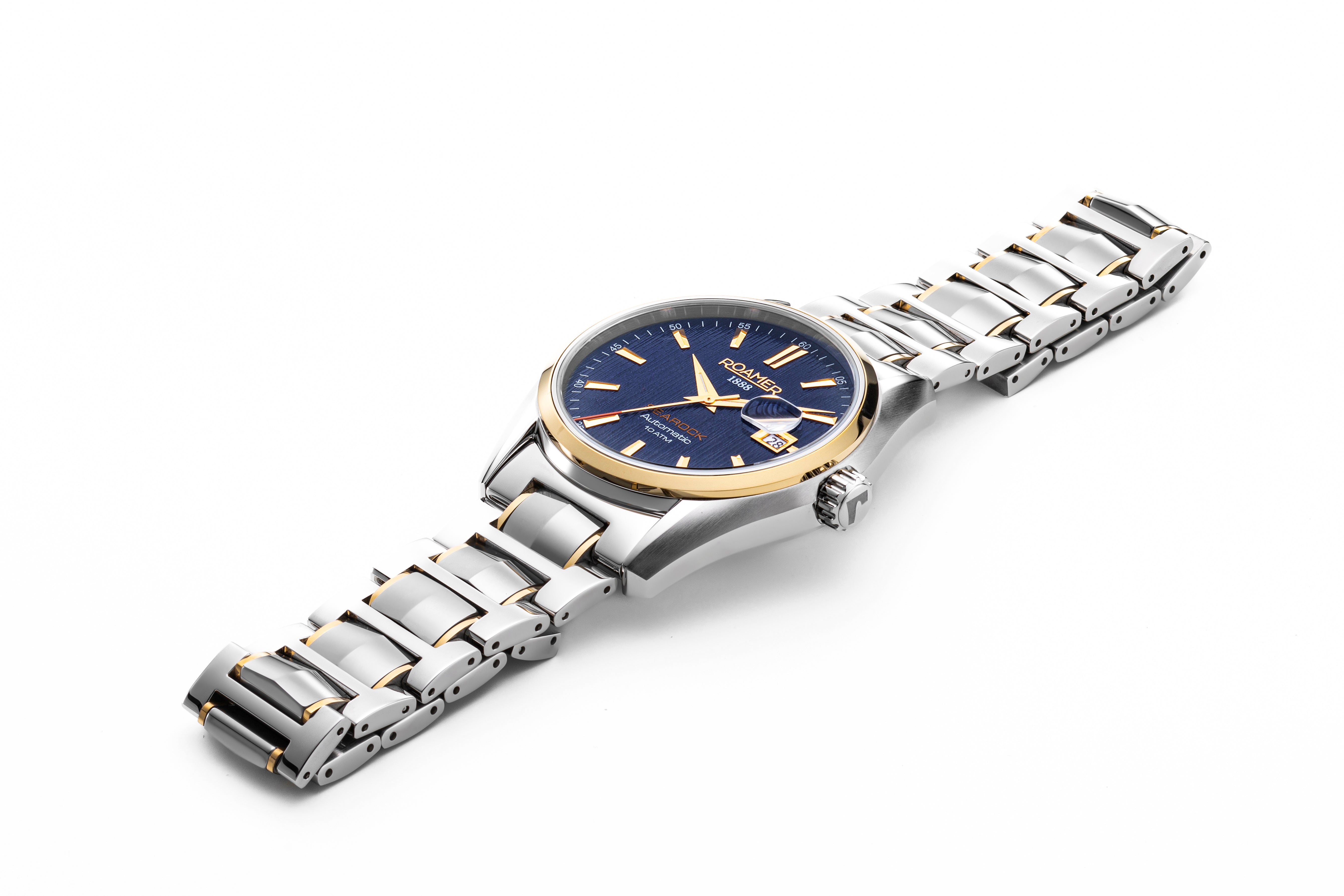 Searock Automatic 42 mm Automatic Three-Hand Date Blue Pattern Dial Two-Tone Bracelet Sapphire glass Stainless Steel swiss watch