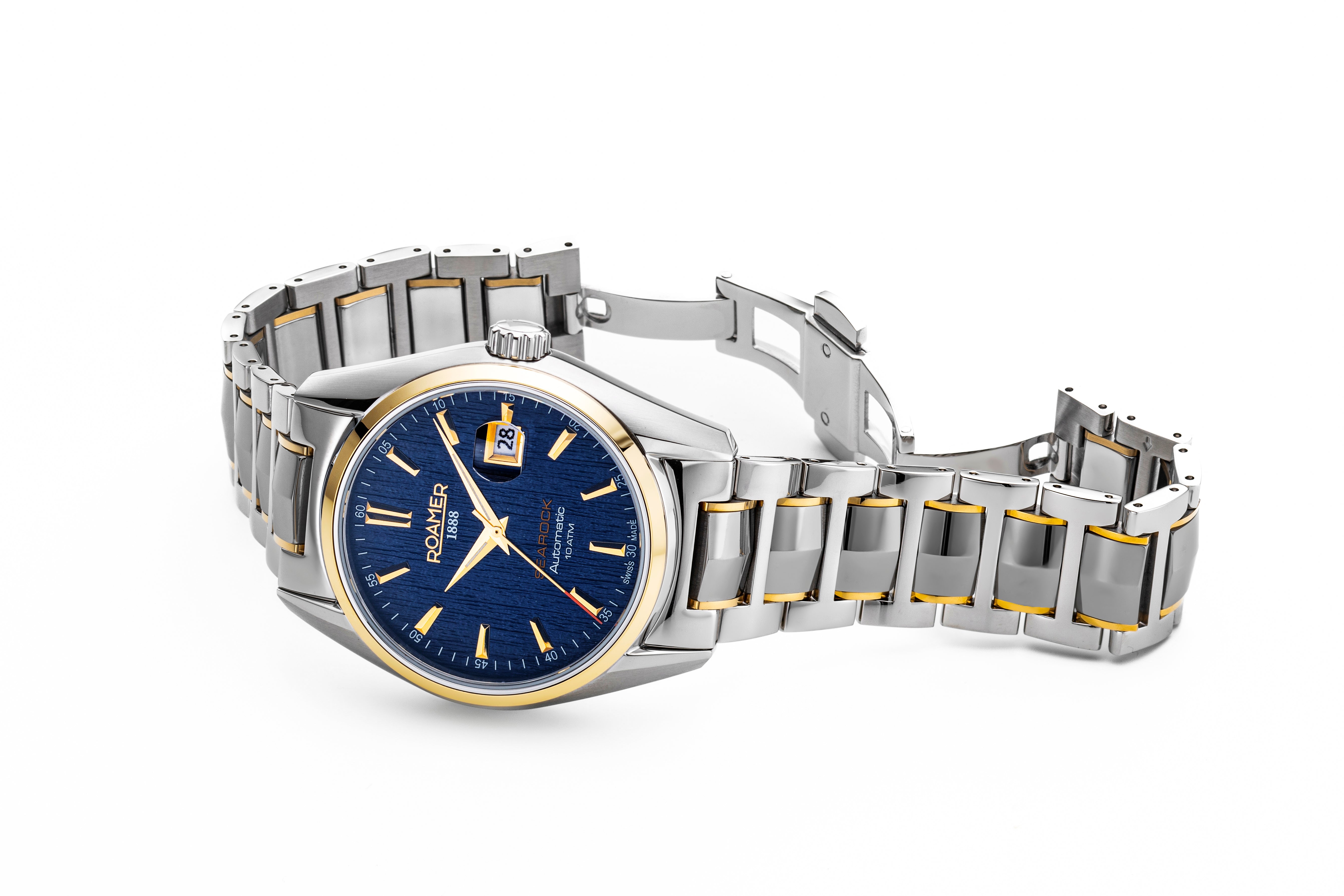 Searock Automatic 42 mm Automatic Three-Hand Date Blue Pattern Dial Two-Tone Bracelet Sapphire glass Stainless Steel swiss watch