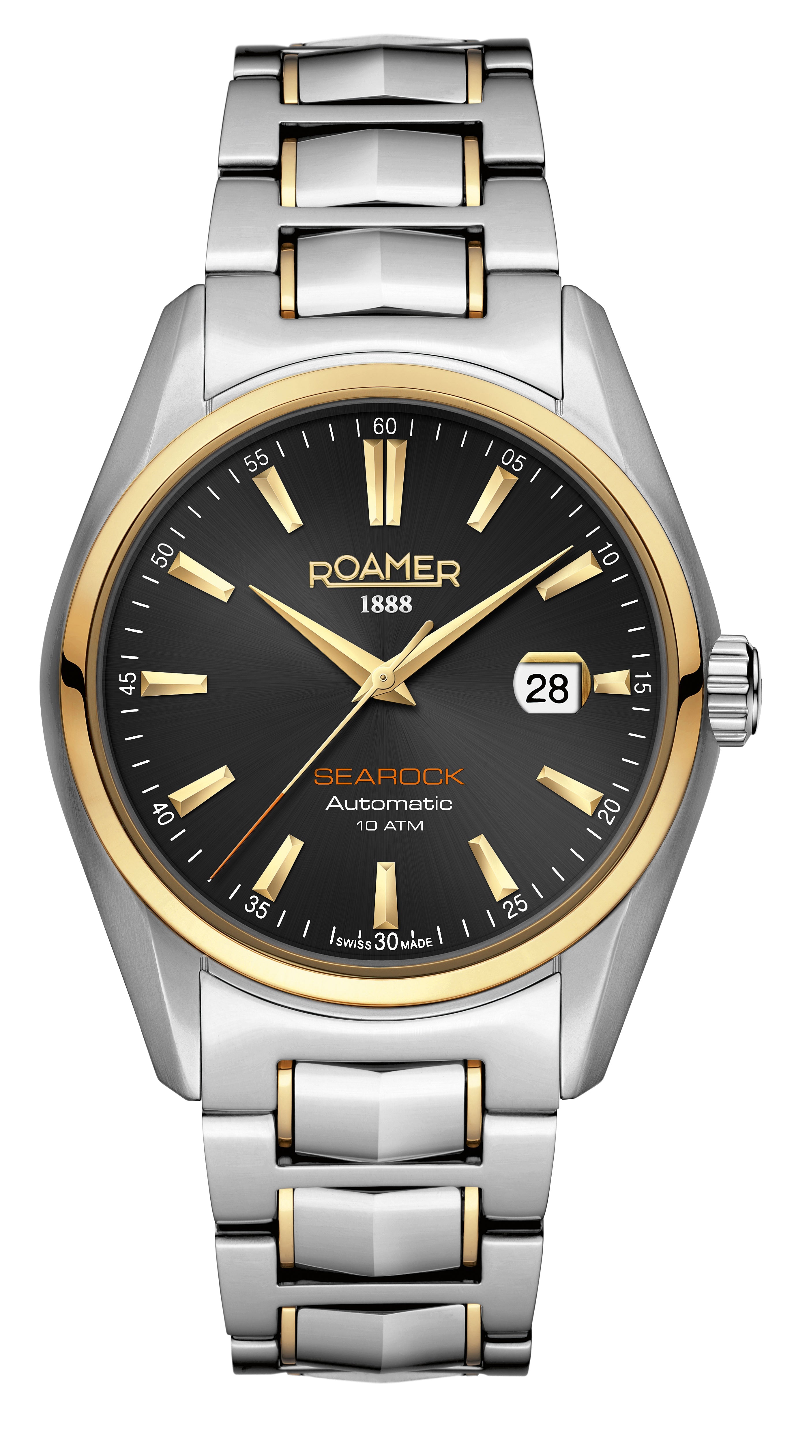 Searock Automatic 42 mm Automatic Three-Hand Date Black Sunray Dial Two-Tone Bracelet Sapphire glass Stainless Steel swiss watch