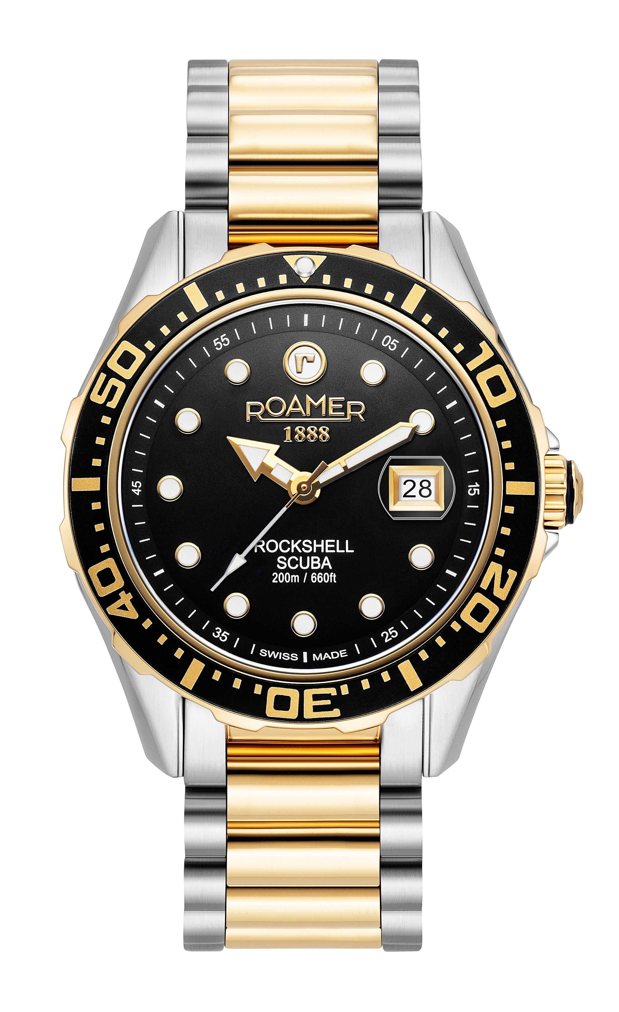 Rockshell Mark III Scuba 44 mm Quartz Three-Hand Date Turning Bezel Two-Tone Bracelet Sapphire glass Stainless Steel swiss watch
