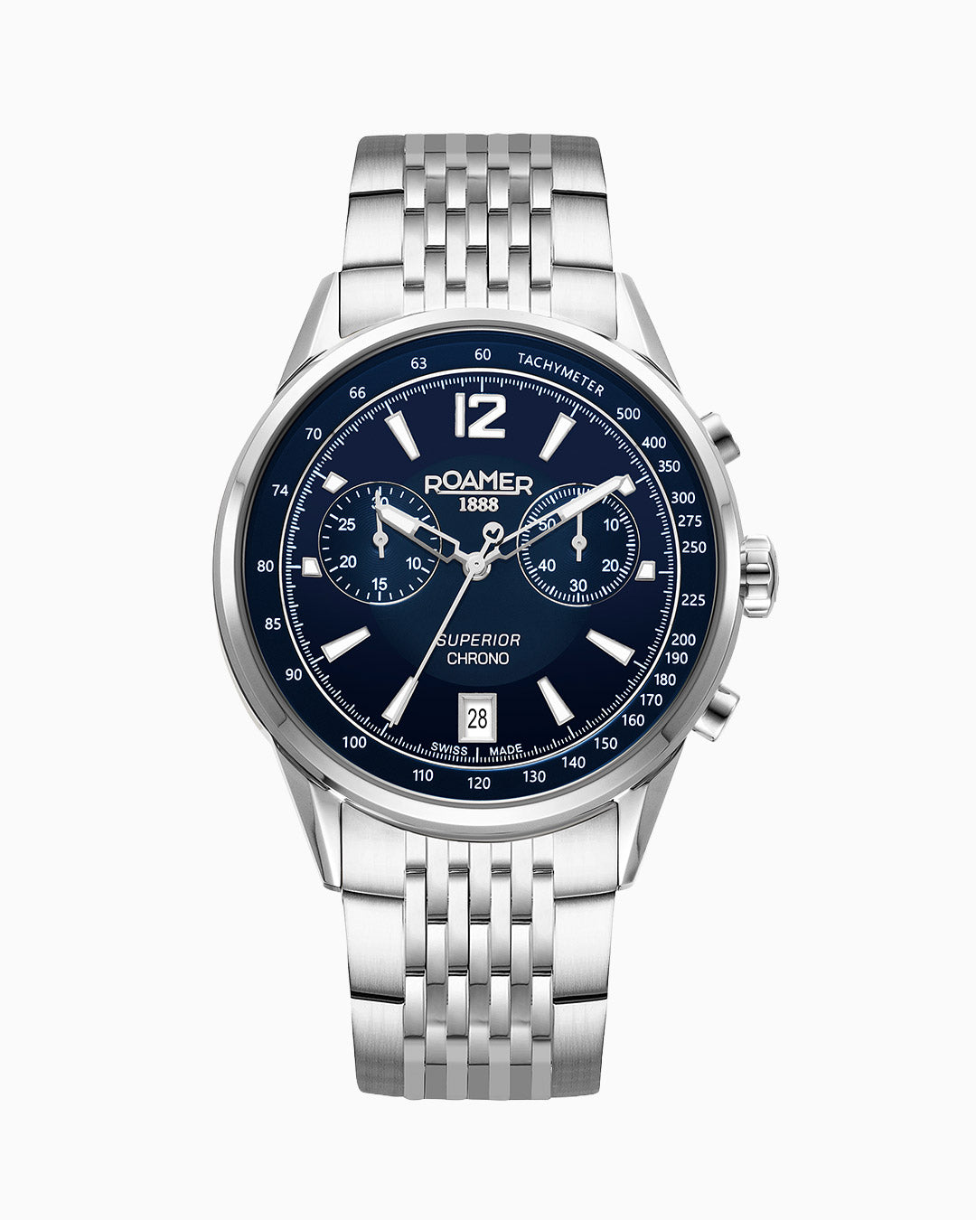 Superior Chrono III 44mm Quartz Chronograph Date Blue Dial Silver Bracelet Sapphire glass Stainless Steel swiss watch