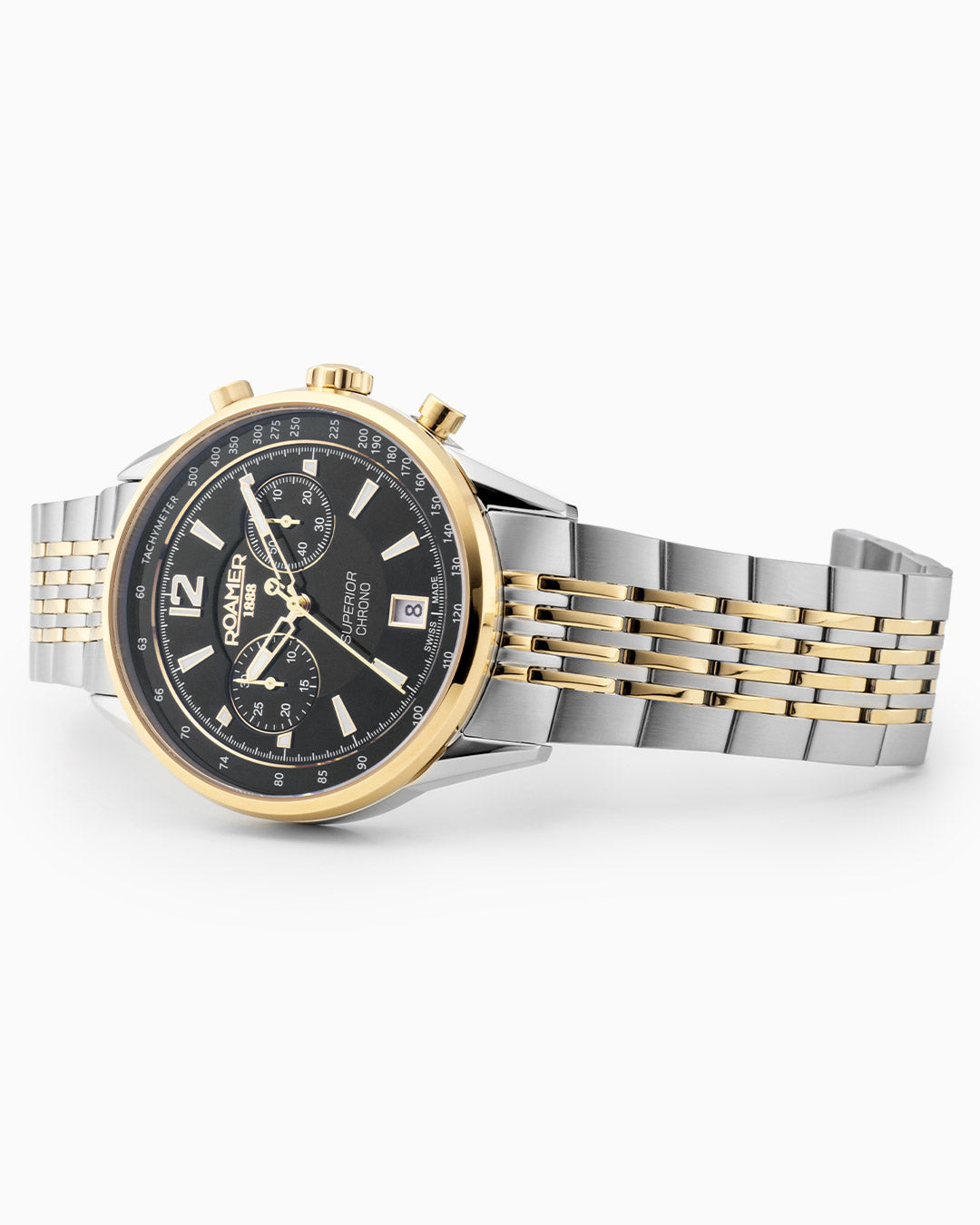 Superior Chrono III 44mm Quartz Chronograph Date Black Dial Two-Tone Bracelet Sapphire glass Stainless Steel swiss watch