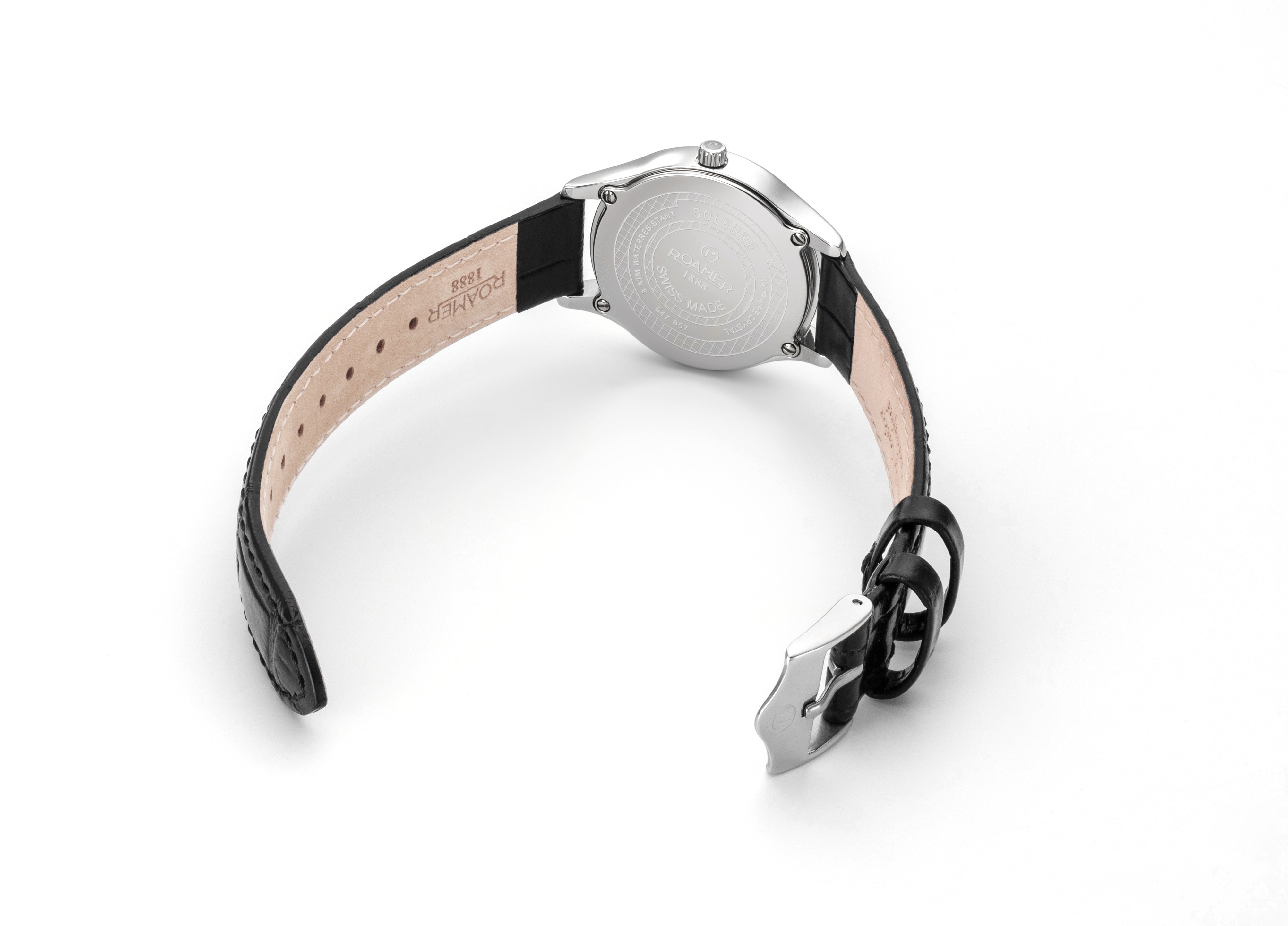 Soleure 30mm Quartz Two-Hand White Mop Dial Black Leather Bracelet Sapphire glass Stainless Steel swiss watch