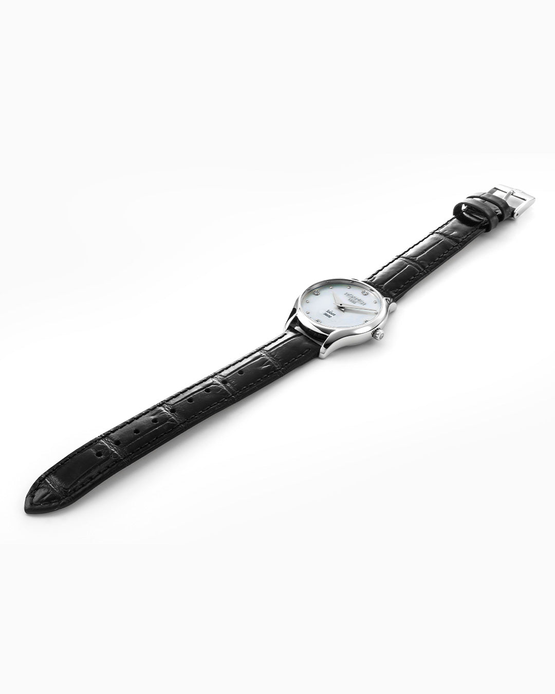 Soleure 30mm Quartz Two-Hand White Mop Dial Black Leather Bracelet Sapphire glass Stainless Steel swiss watch