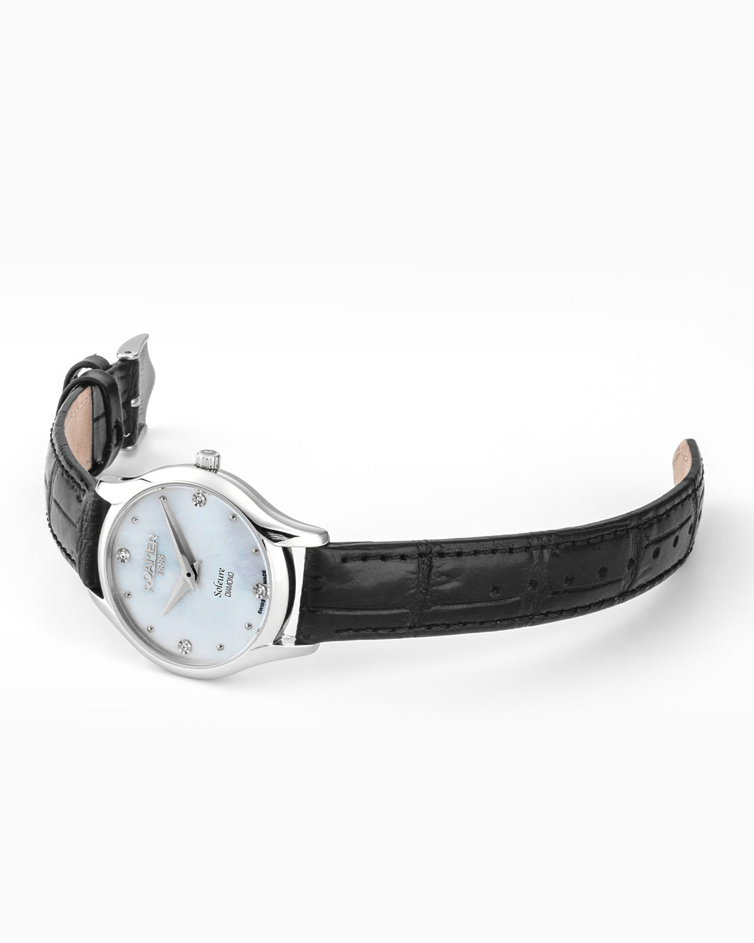 Soleure 30mm Quartz Two-Hand White Mop Dial Black Leather Bracelet Sapphire glass Stainless Steel swiss watch