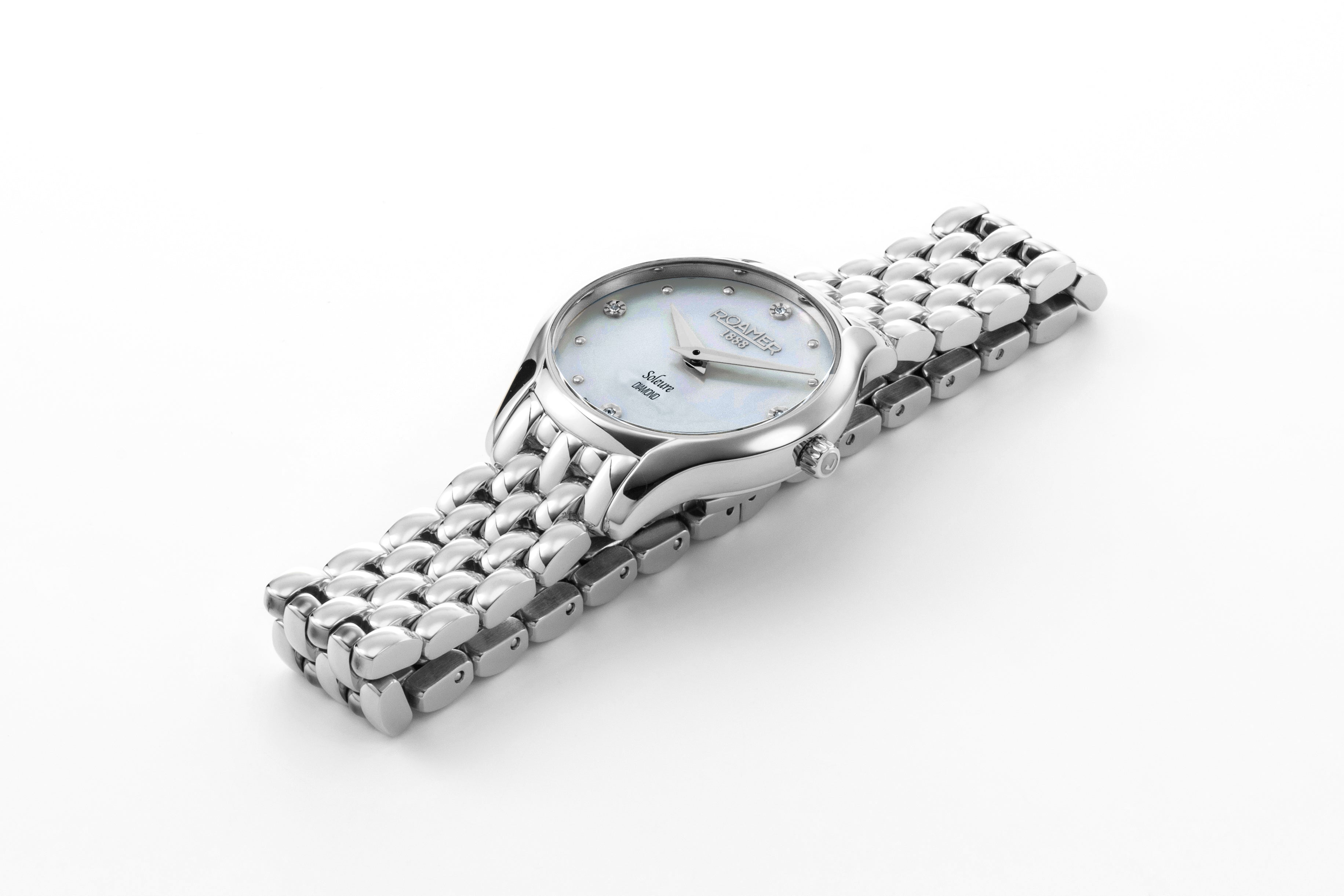 Soleure 30mm Quartz Two-Hand White Mop Dial Silver Bracelet Sapphire glass Stainless Steel swiss watch