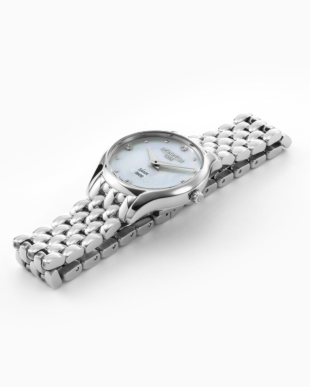 Soleure 30mm Quartz Two-Hand White Mop Dial Silver Bracelet Sapphire glass Stainless Steel swiss watch