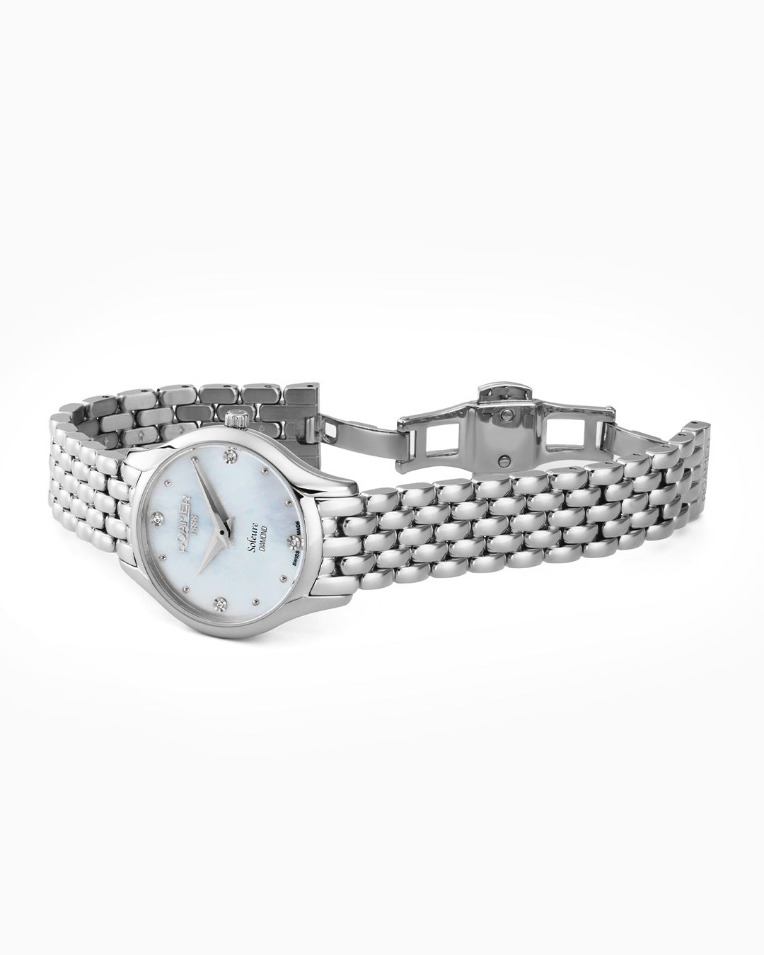 Soleure 30mm Quartz Two-Hand White Mop Dial Silver Bracelet Sapphire glass Stainless Steel swiss watch