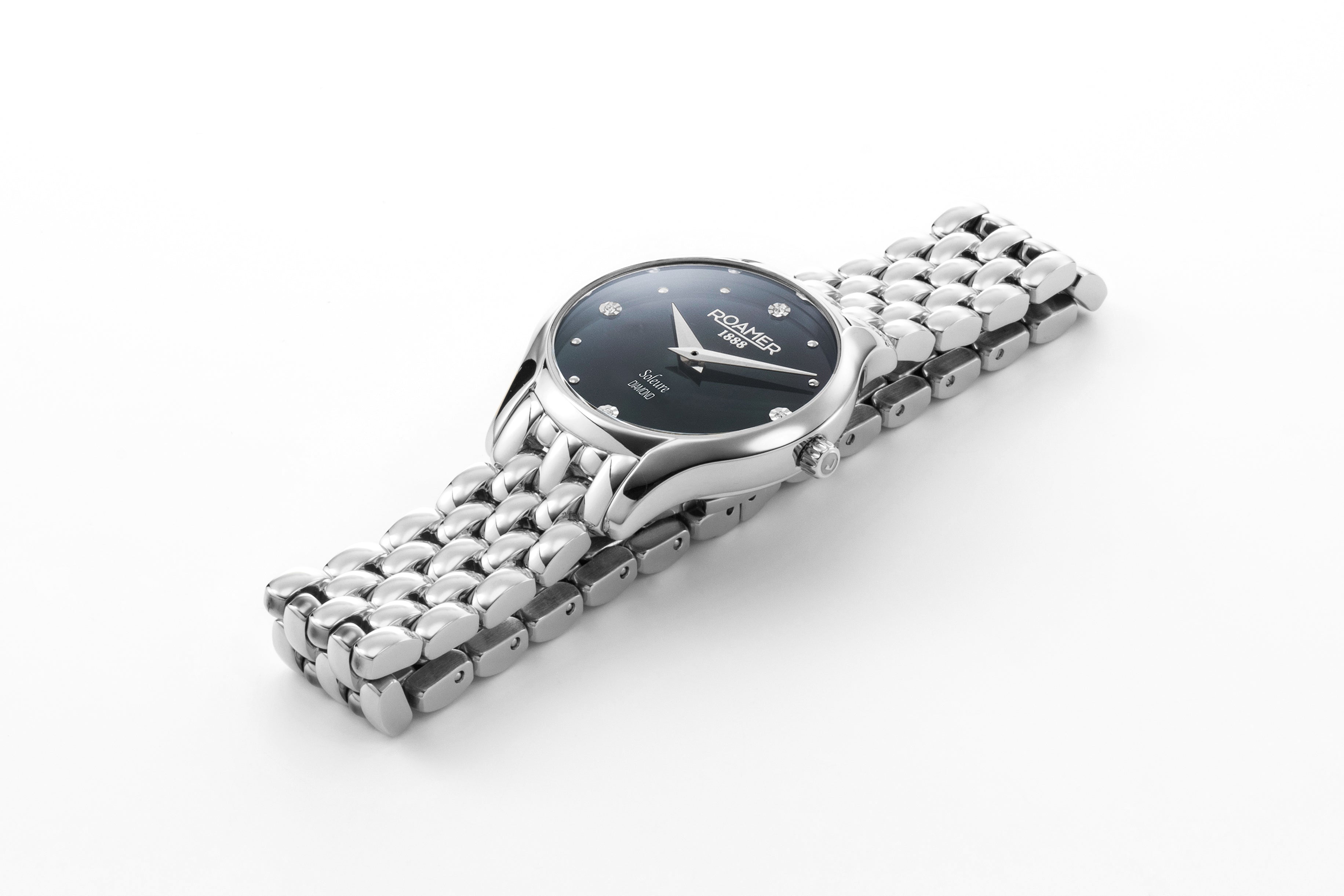 Soleure 30mm Quartz Two-Hand Black Mop Dial Silver Bracelet Sapphire glass Stainless Steel swiss watch