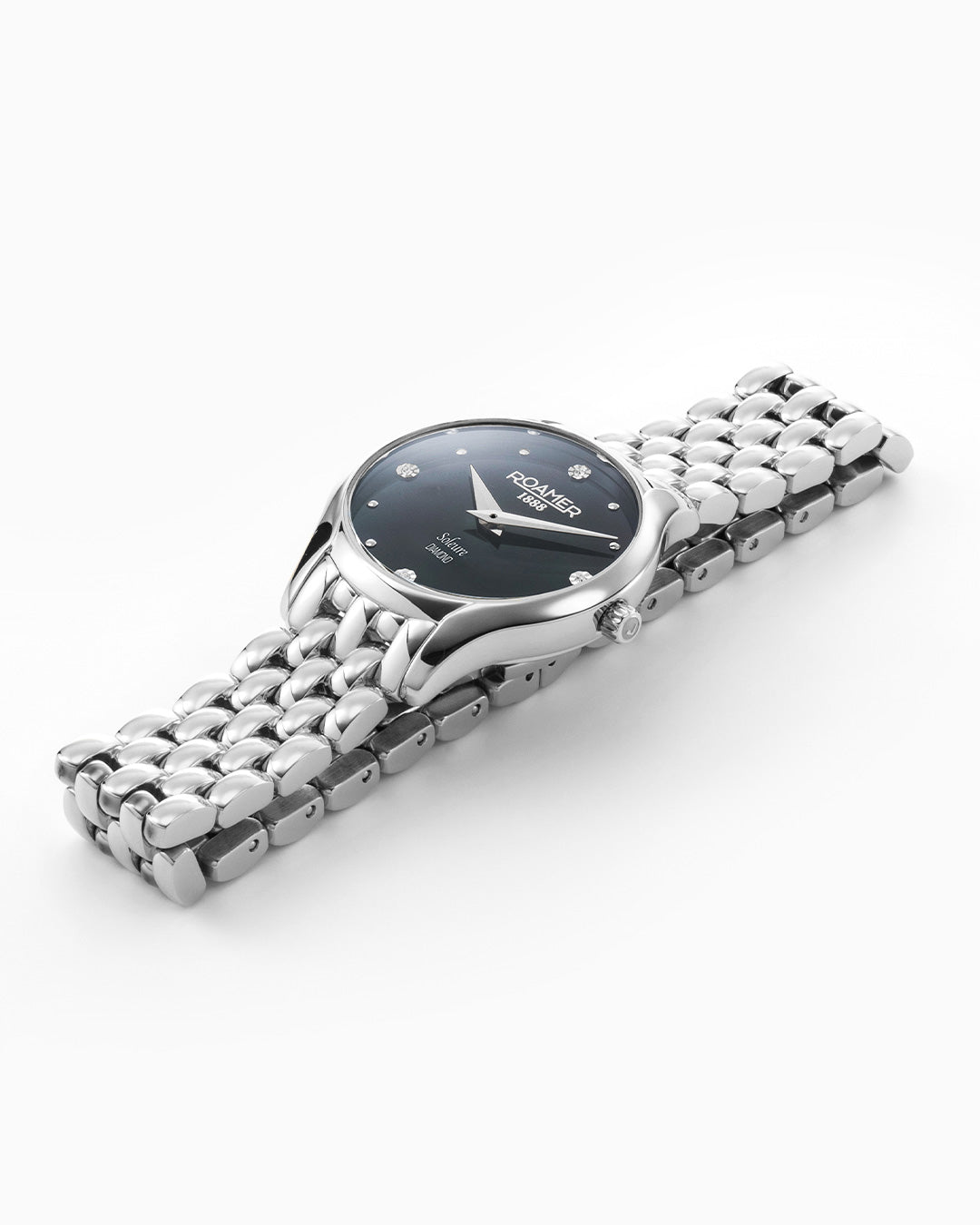 Soleure 30mm Quartz Two-Hand Black Mop Dial Silver Bracelet Sapphire glass Stainless Steel swiss watch