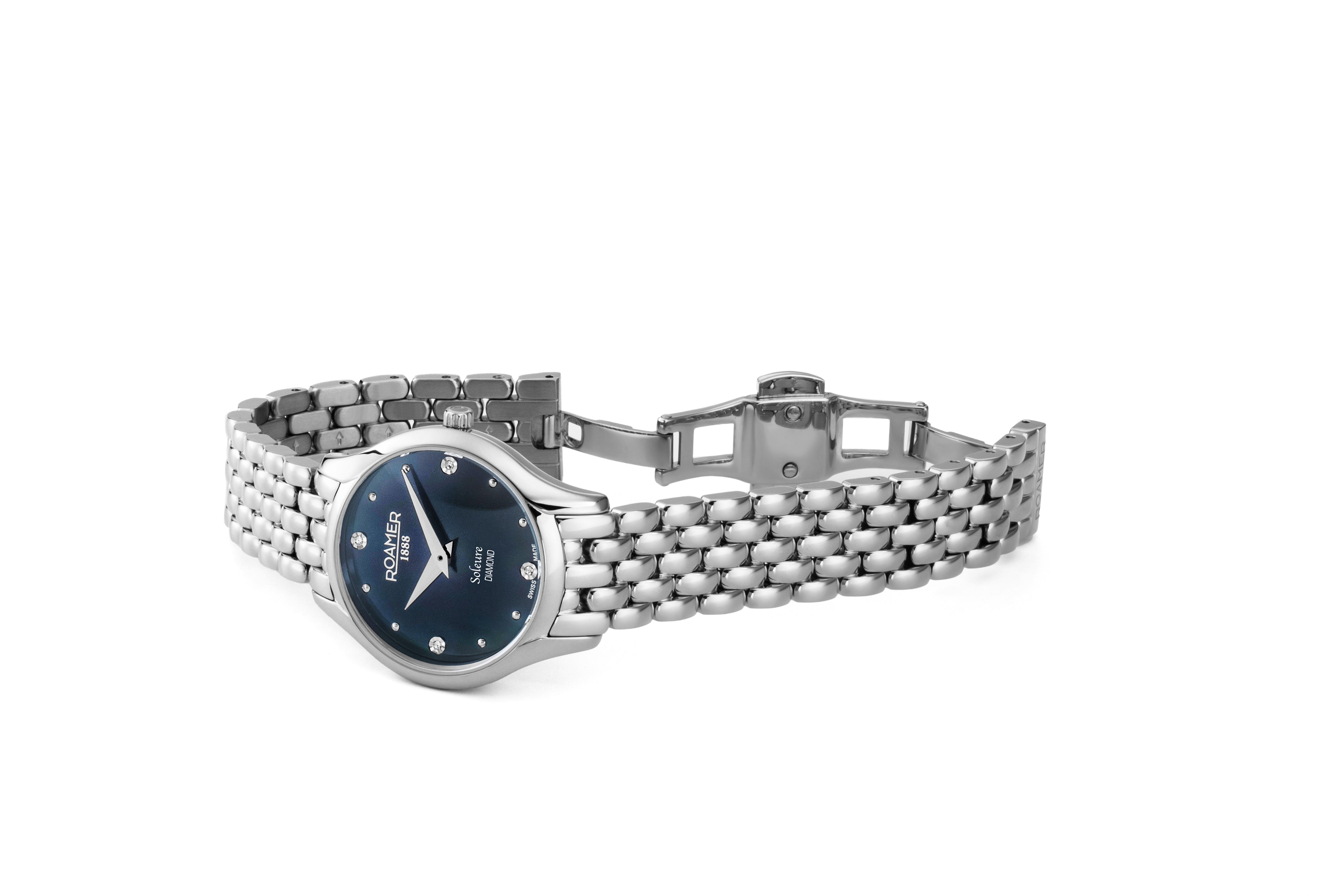 Soleure 30mm Quartz Two-Hand Black Mop Dial Silver Bracelet Sapphire glass Stainless Steel swiss watch