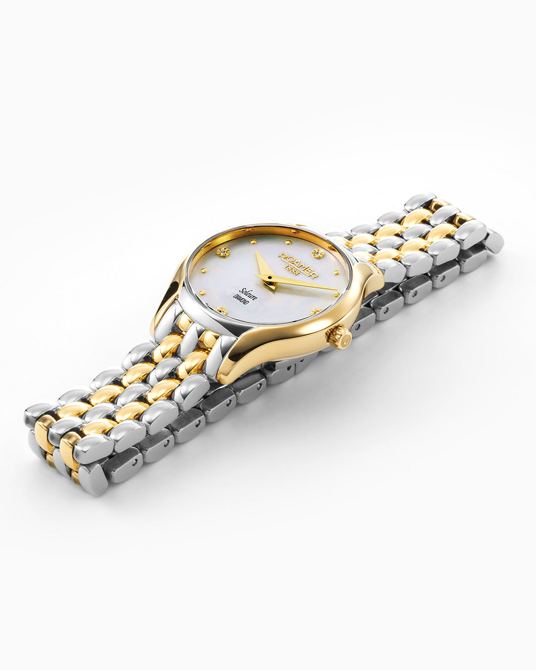 Soleure 30mm Quartz Two-Hand White Mop Dial Gold-Silver Tone Bracelet Sapphire glass Stainless Steel swiss watch