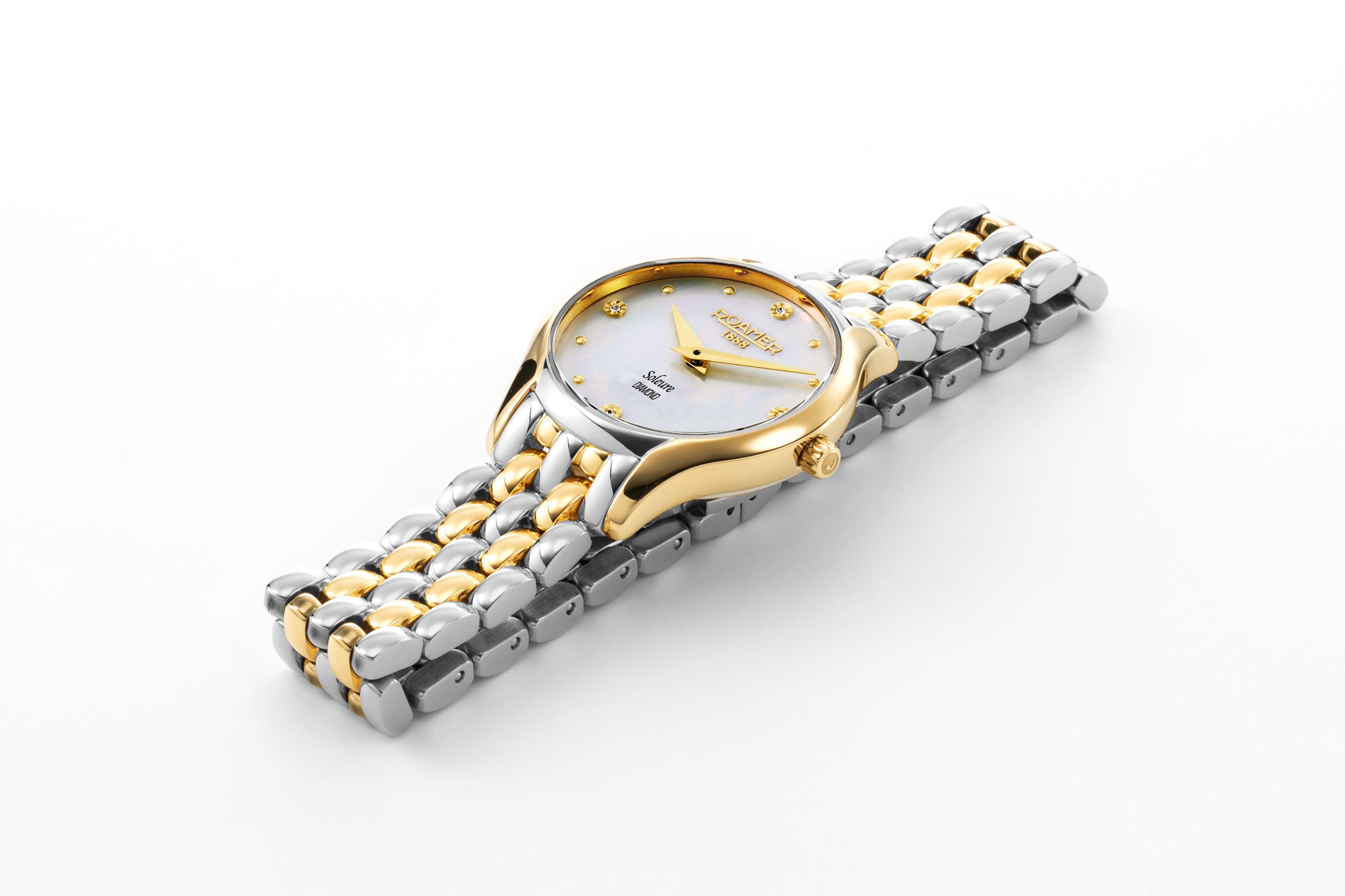 Soleure 30mm Quartz Two-Hand White Mop Dial Two-Tone Bracelet Sapphire glass Stainless Steel swiss watch