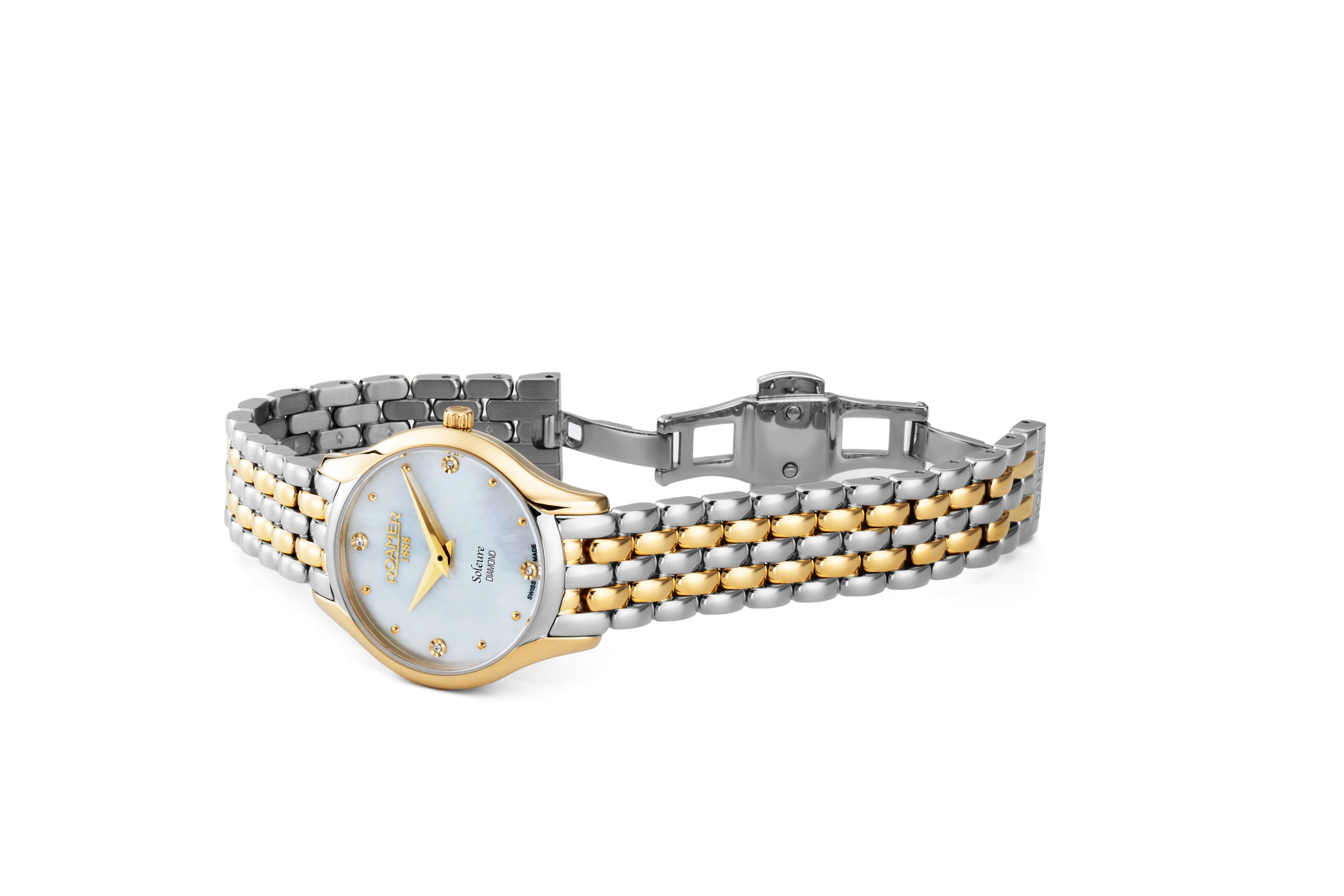 Soleure 30mm Quartz Two-Hand White Mop Dial Two-Tone Bracelet Sapphire glass Stainless Steel swiss watch