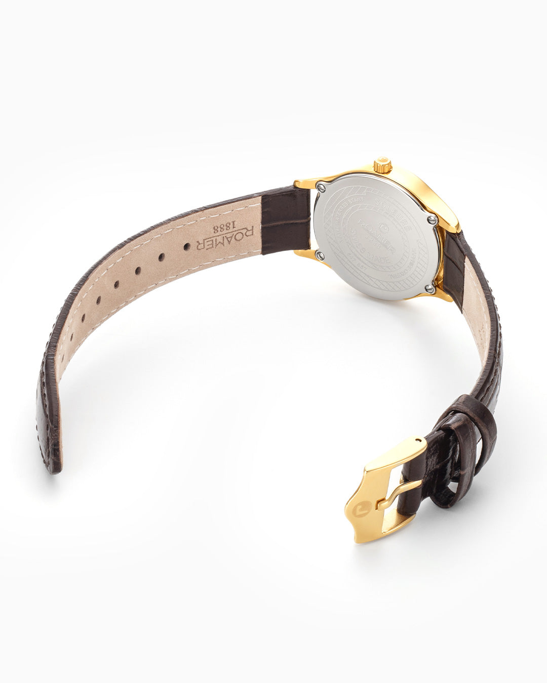 Soleure 30mm Quartz Two-Hand White MOP Dial Gold Tone Case Brown Leather Strap Sapphire glass Stainless Steel swiss watch