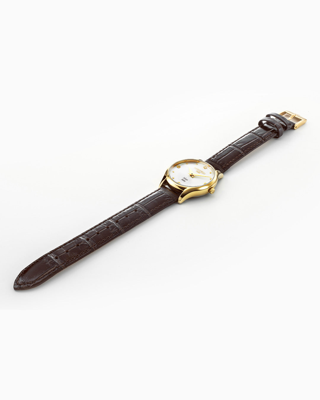 Soleure 30mm Quartz Two-Hand White MOP Dial Gold Tone Case Brown Leather Strap Sapphire glass Stainless Steel swiss watch
