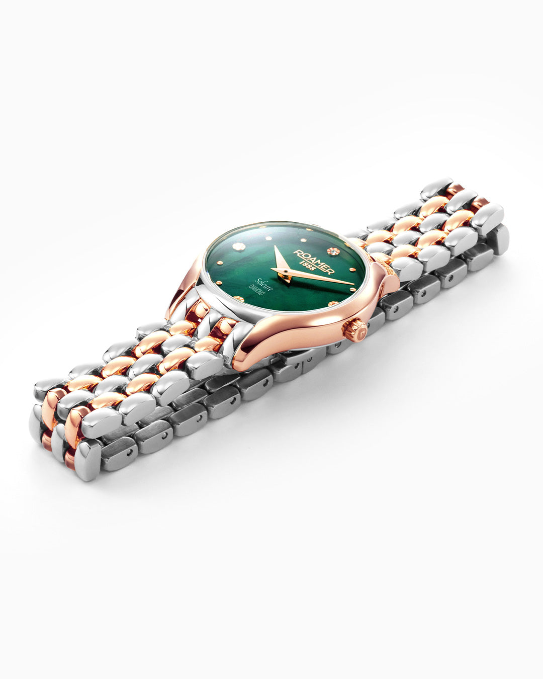 Soleure 30mm Quartz Two-Hand Green Mop Dial Rosegold-Silver Tone Bracelet Sapphire glass Stainless Steel swiss watch