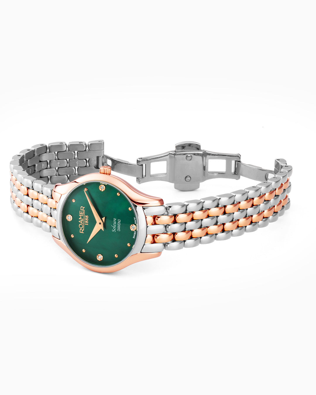 Soleure 30mm Quartz Two-Hand Green Mop Dial Rosegold-Silver Tone Bracelet Sapphire glass Stainless Steel swiss watch