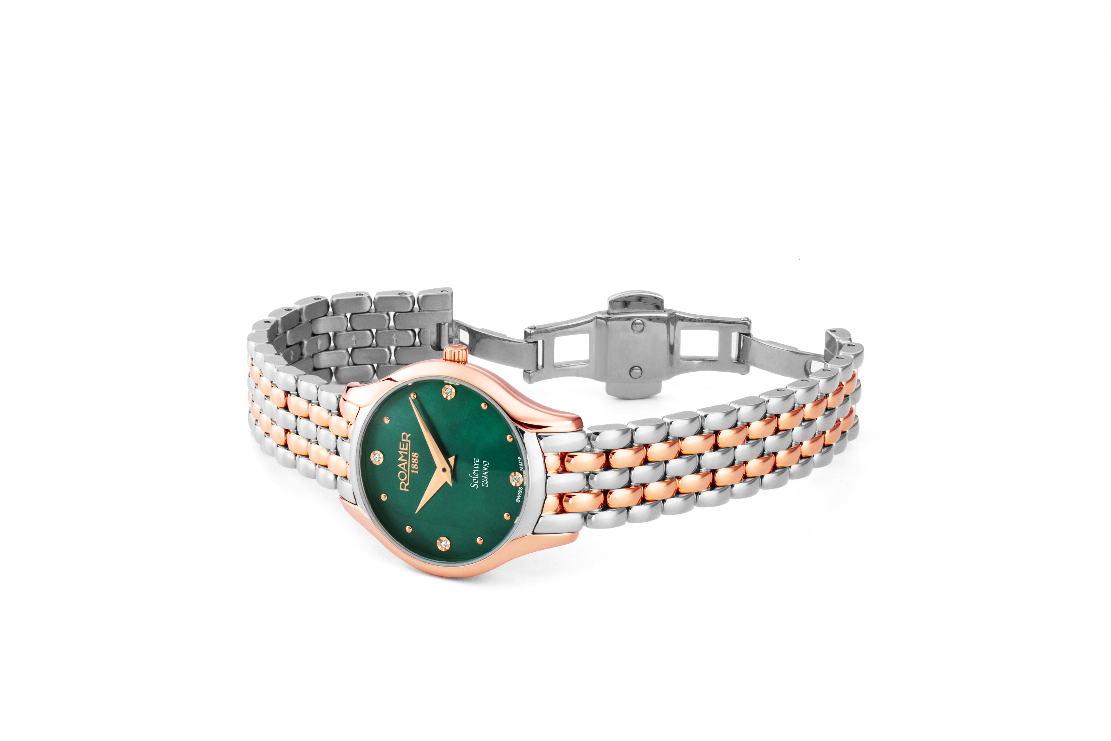 Soleure 30mm Quartz Two-Hand Green Mop Dial Two-Tone Bracelet Sapphire glass Stainless Steel swiss watch