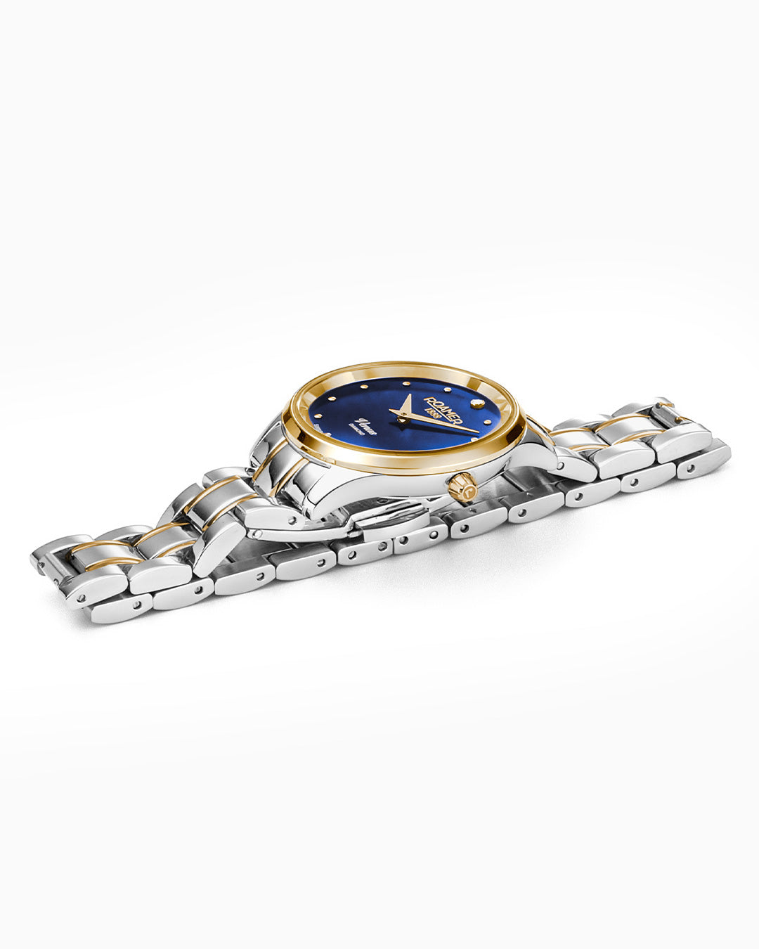 Venus Diamond 30mm Quartz Two-Hand Blue Mop Two-Tone Bracelet Sapphire glass Stainless Steel swiss watch