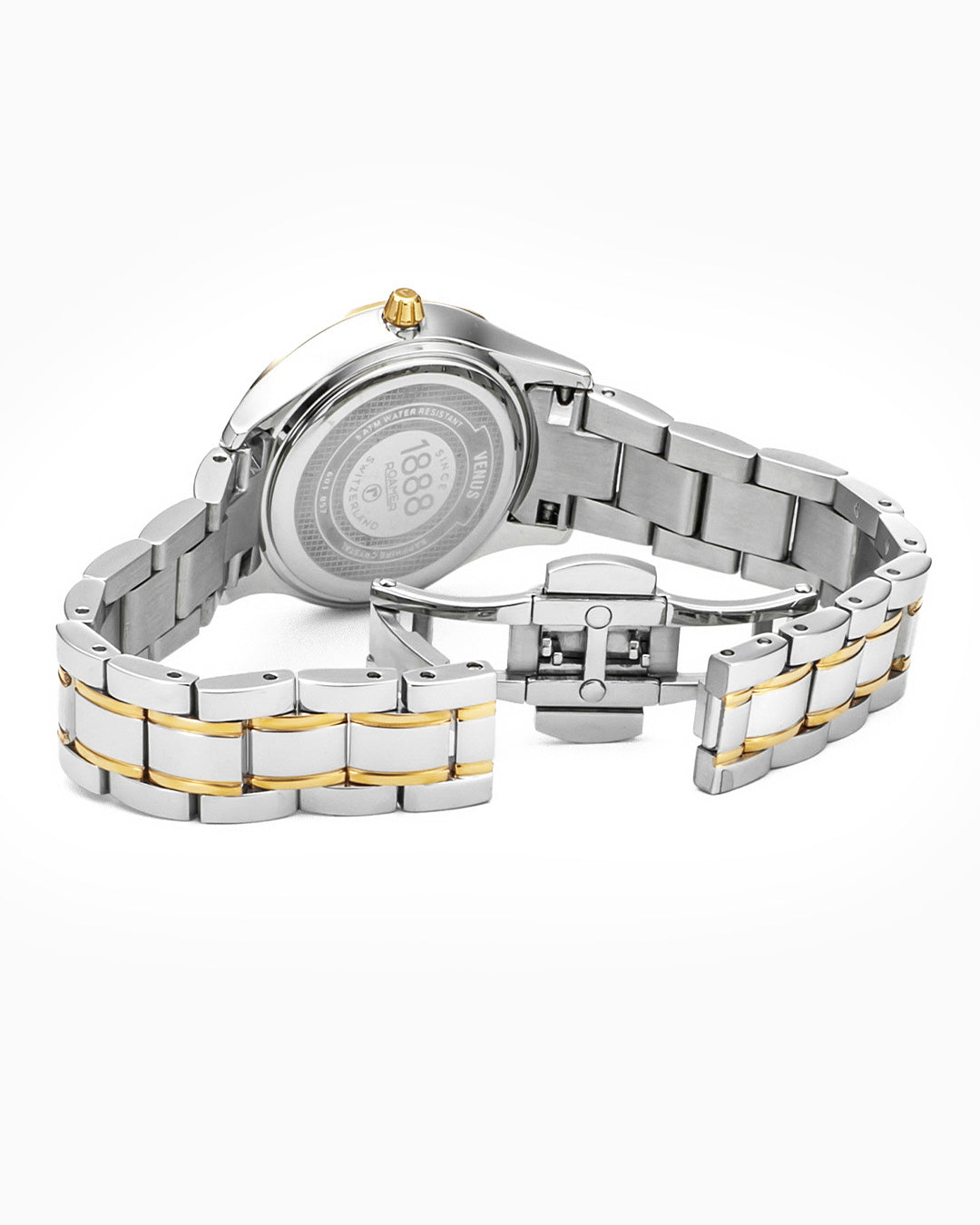 Venus Diamond 30mm Quartz Two-Hand Green Mop W/Gp Indexes, 1Pc 1.2Mm Dia Dial Two-Tone Bracelet Sapphire glass Stainless Steel swiss watch
