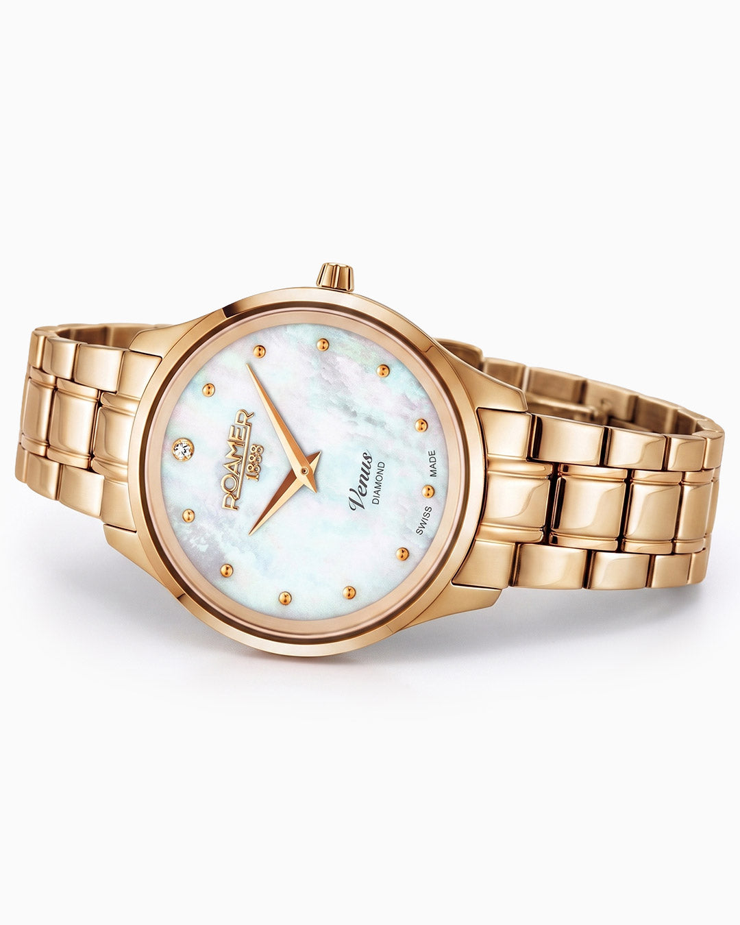 Venus Diamond 30mm Quartz Two-Hand Gold Bracelet Sapphire glass Stainless Steel swiss watch