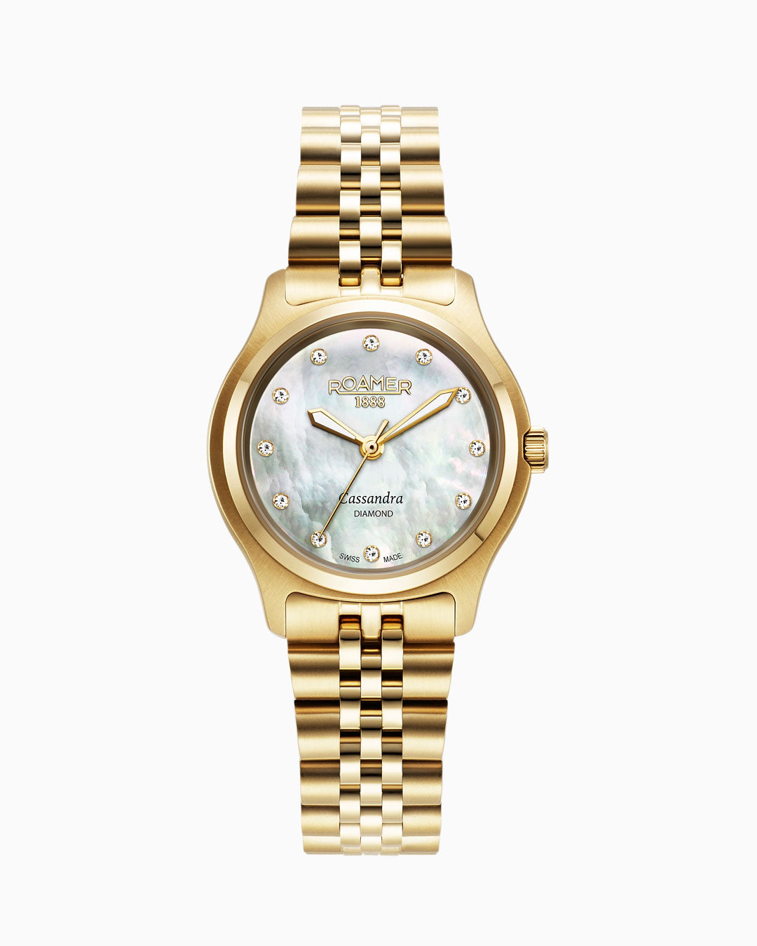 Cassandra Diamond 31 mm Quartz Three-Hand White Dial Gold Bracelet Sapphire glass Stainless Steel swiss watch