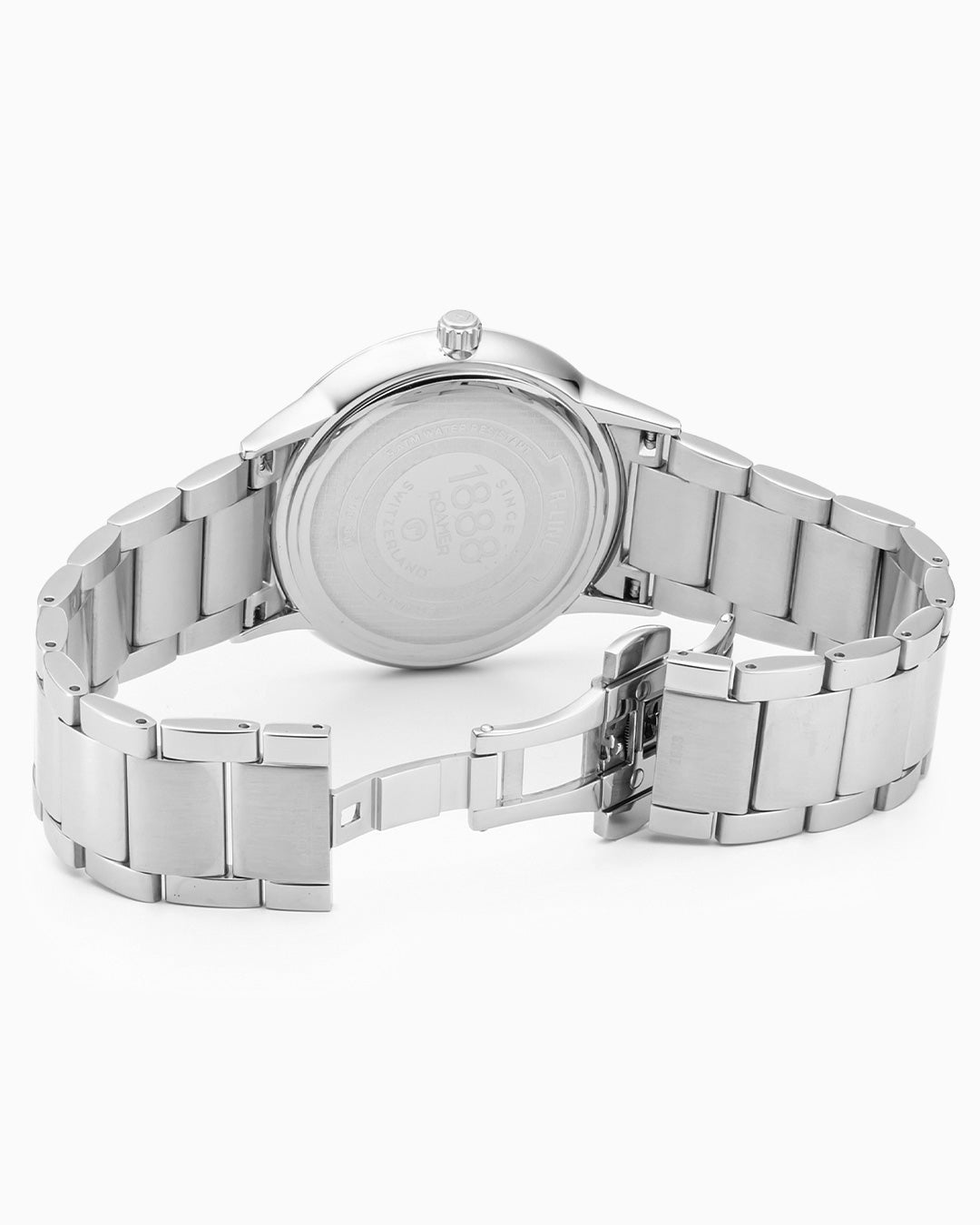 R Line Classic 43 mm Quartz Three-Hand Date Blue W/ Silver Indexes Dial Silver Bracelet Sapphire glass Stainless Steel swiss watch