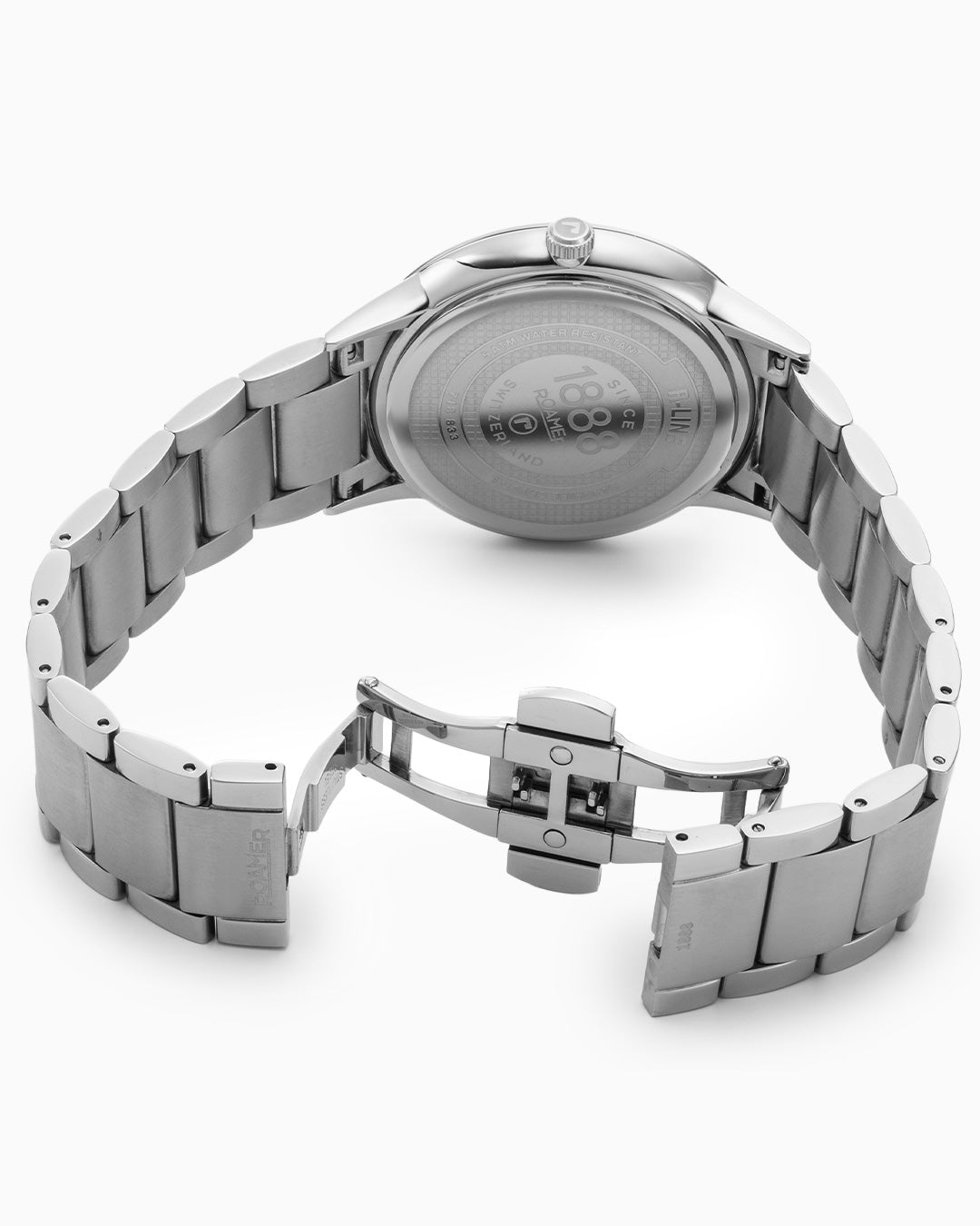 R Line Classic 43 mm Quartz Three-Hand Date Burgundy Dial Silver Bracelet Sapphire glass Stainless Steel swiss watch