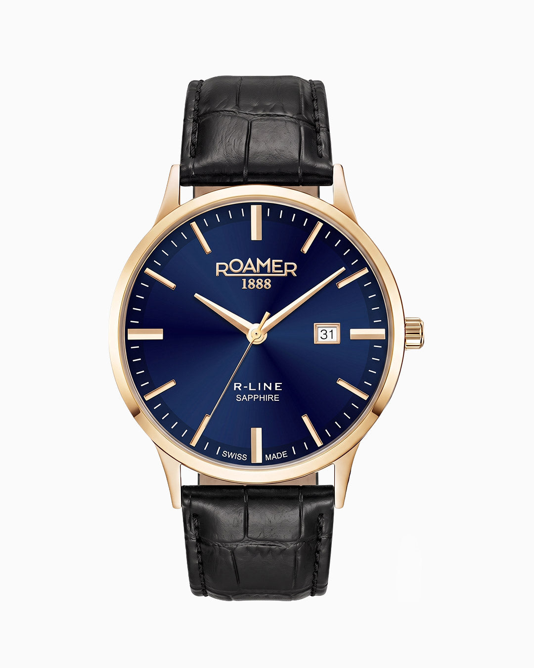 R Line Classic Set 43 mm Quartz Three-Hand Date Blue Dial Gold Bracelet Leather Strap Set Sapphire Glass Stainless Steel Swiss Watch