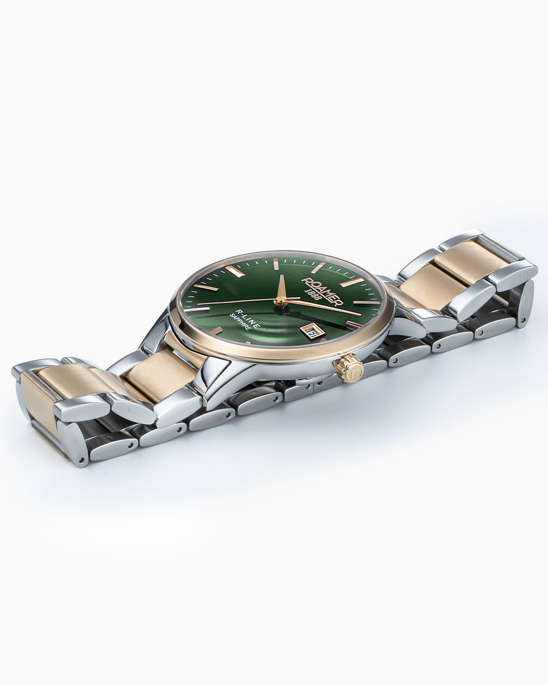 R Line Classic 43 mm Quartz Three-Hand Date Green Dial Two-Tone Bracelet Sapphire glass Stainless Steel swiss watch