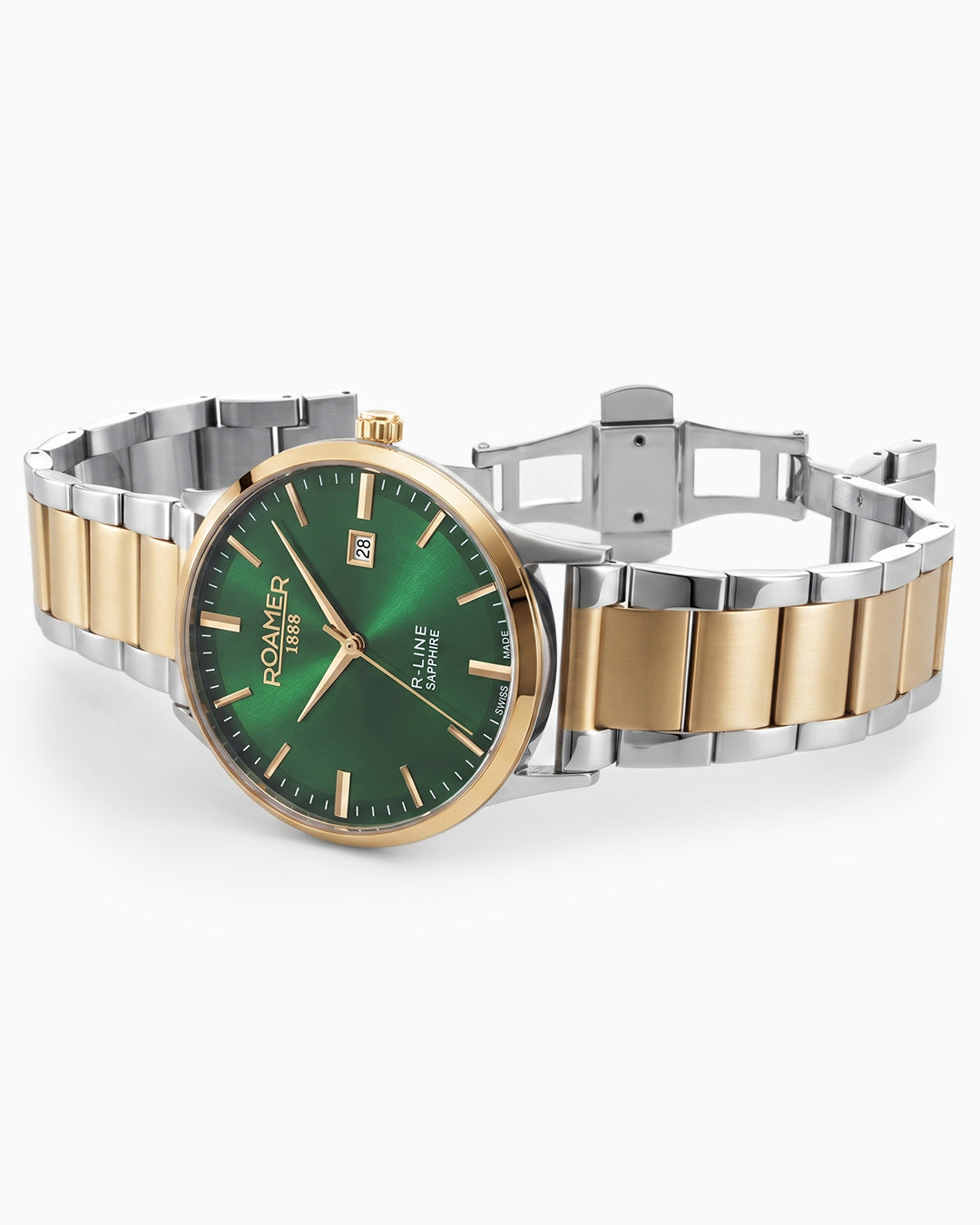 R Line Classic 43 mm Quartz Three-Hand Date Green Dial Two-Tone Bracelet Sapphire glass Stainless Steel swiss watch