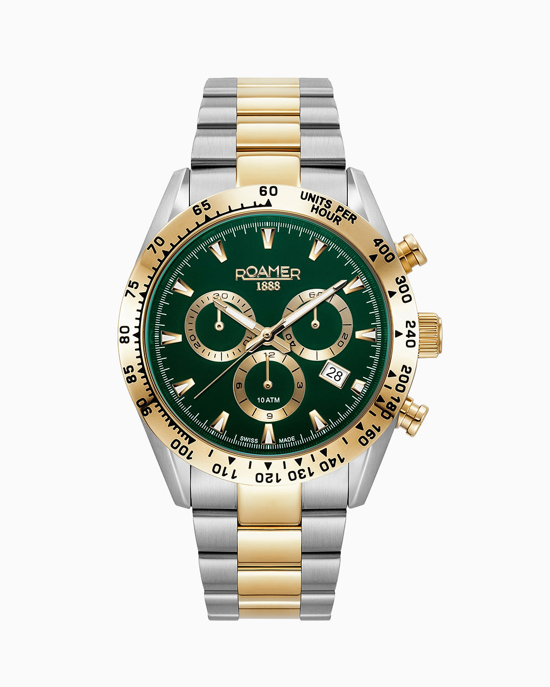 Monza 100 42mm Chronograph Date Green Dial Gold-Silver Tone Bracelet Sapphire glass Stainless Steel swiss watch