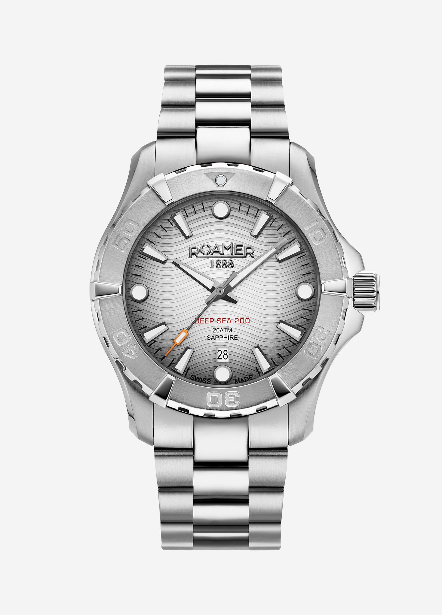 Deep Sea 200 43 mm Quartz Three-Hand Date Silver Dial Silver Bracelet Sapphire glass Stainless Steel swiss watch