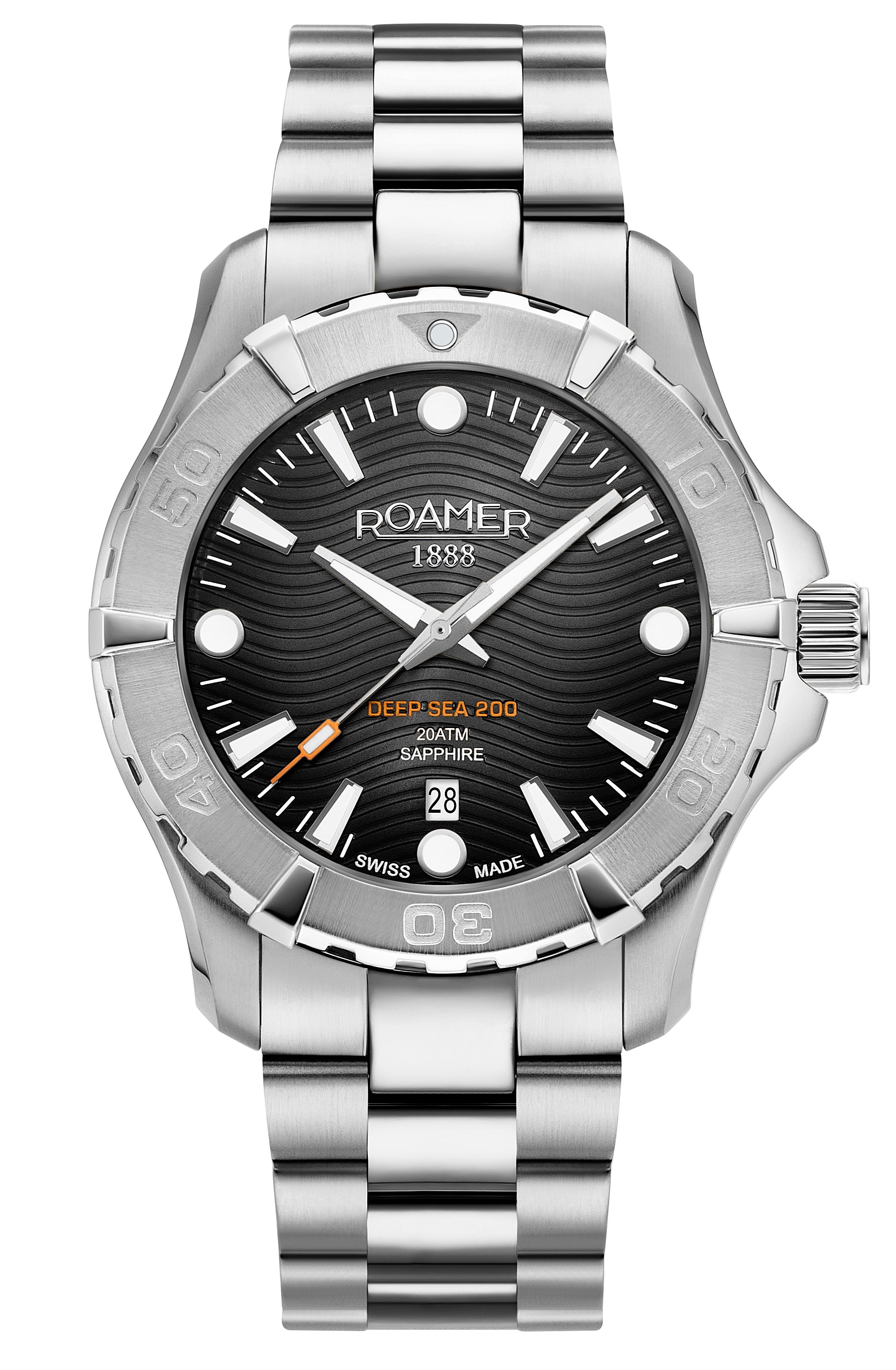 Deep Sea 200 43 mm Quartz Three-Hand Date Blue Dial Silver Bracelet Sapphire glass Stainless Steel swiss watch