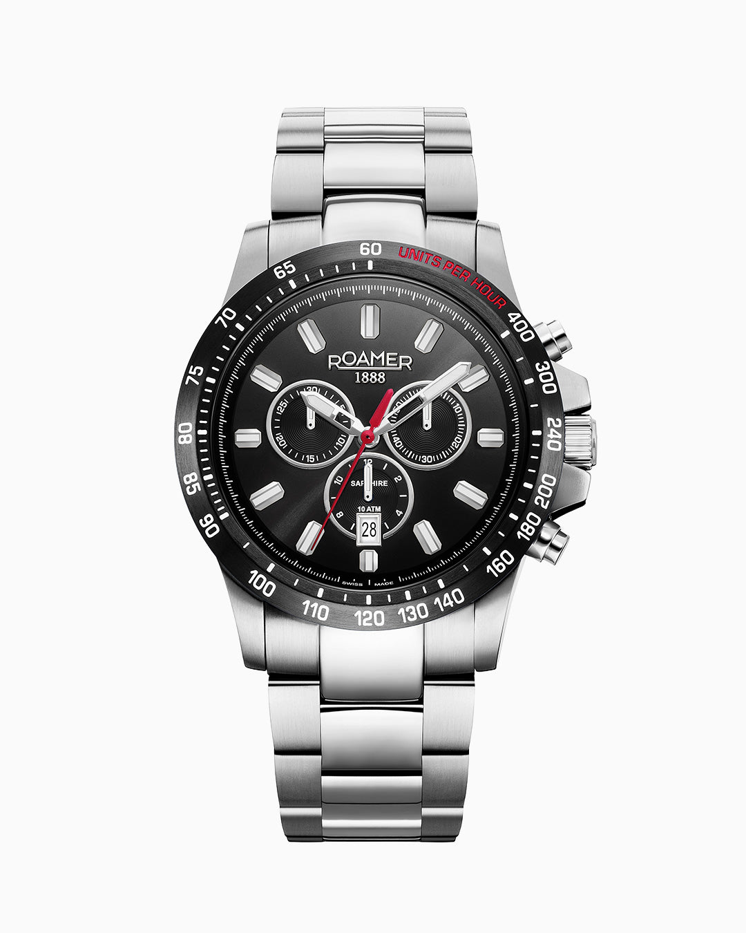 Rimini 45mm Chronograph Date Black Dial Silver Tone Bracelet Sapphire glass Stainless Steel swiss watch