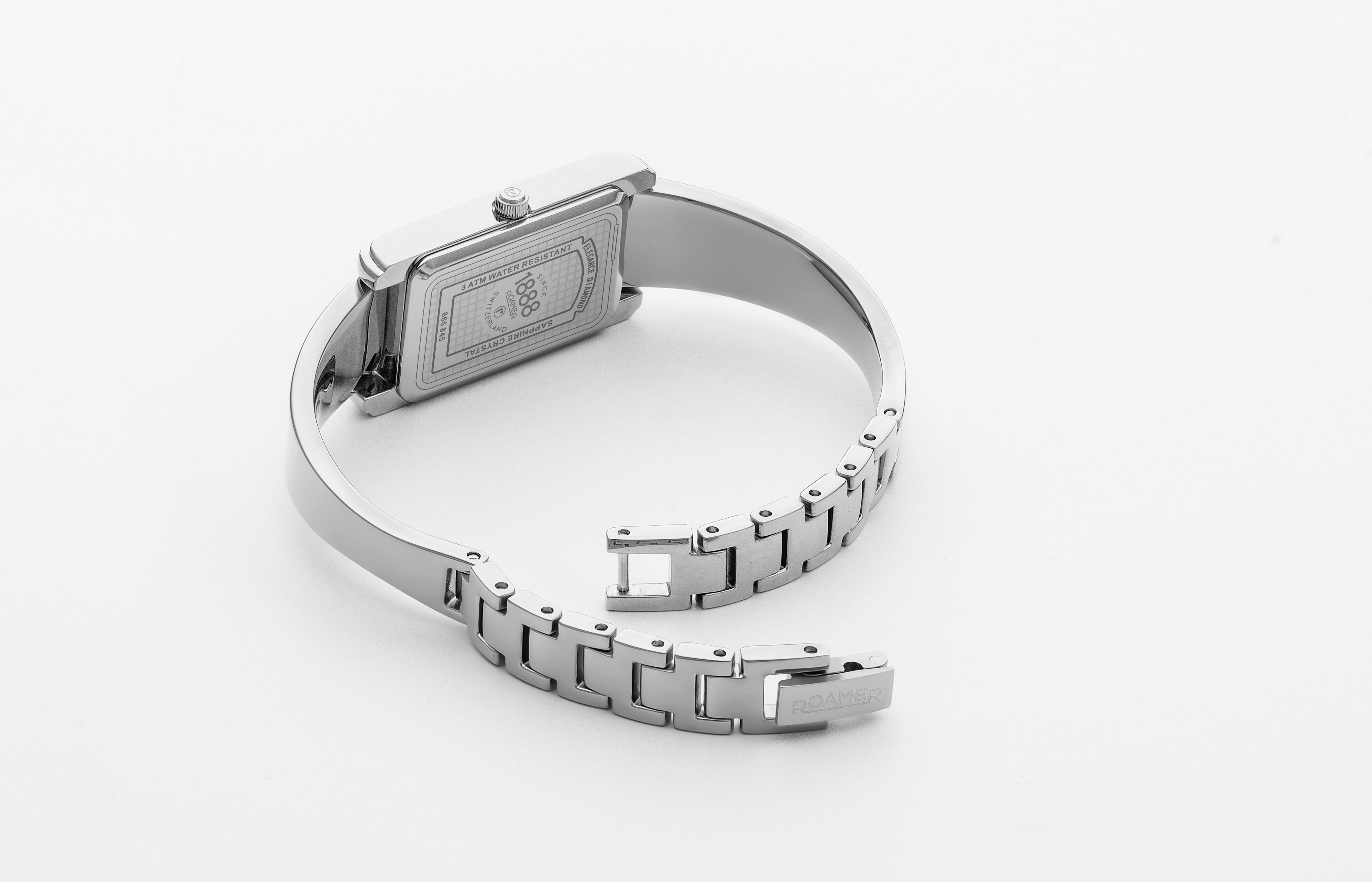 Elegance diamond 17x32mm Quartz Two-Hand Silver Bracelet Sapphire antireflection glass Stainless Steel swiss watch
