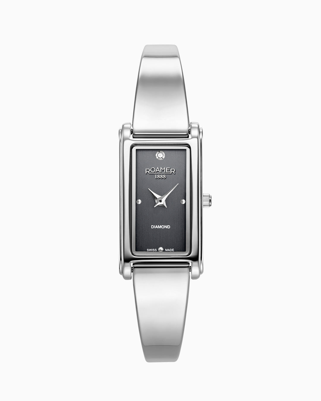 Elegance diamond 17x32mm Quartz Two-Hand Metallic Gun Dial Silver Bracelet Sapphire antireflection glass Stainless Steel swiss watch