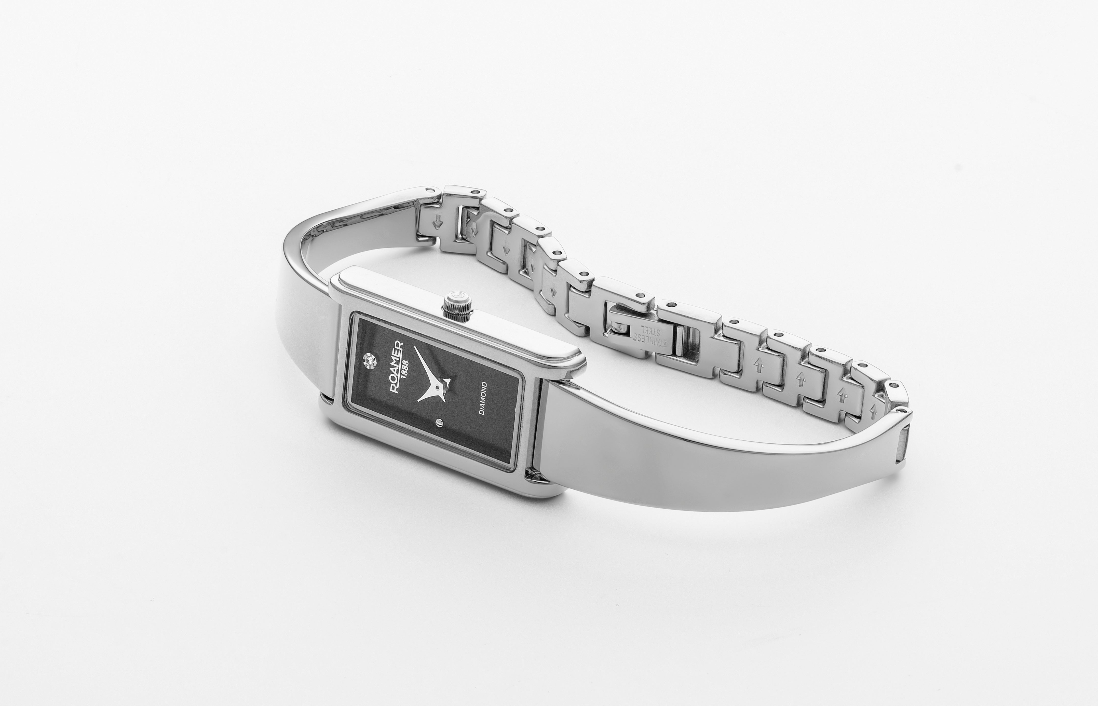 Elegance diamond 17x32mm Quartz Two-Hand Silver Bracelet Sapphire antireflection glass Stainless Steel swiss watch