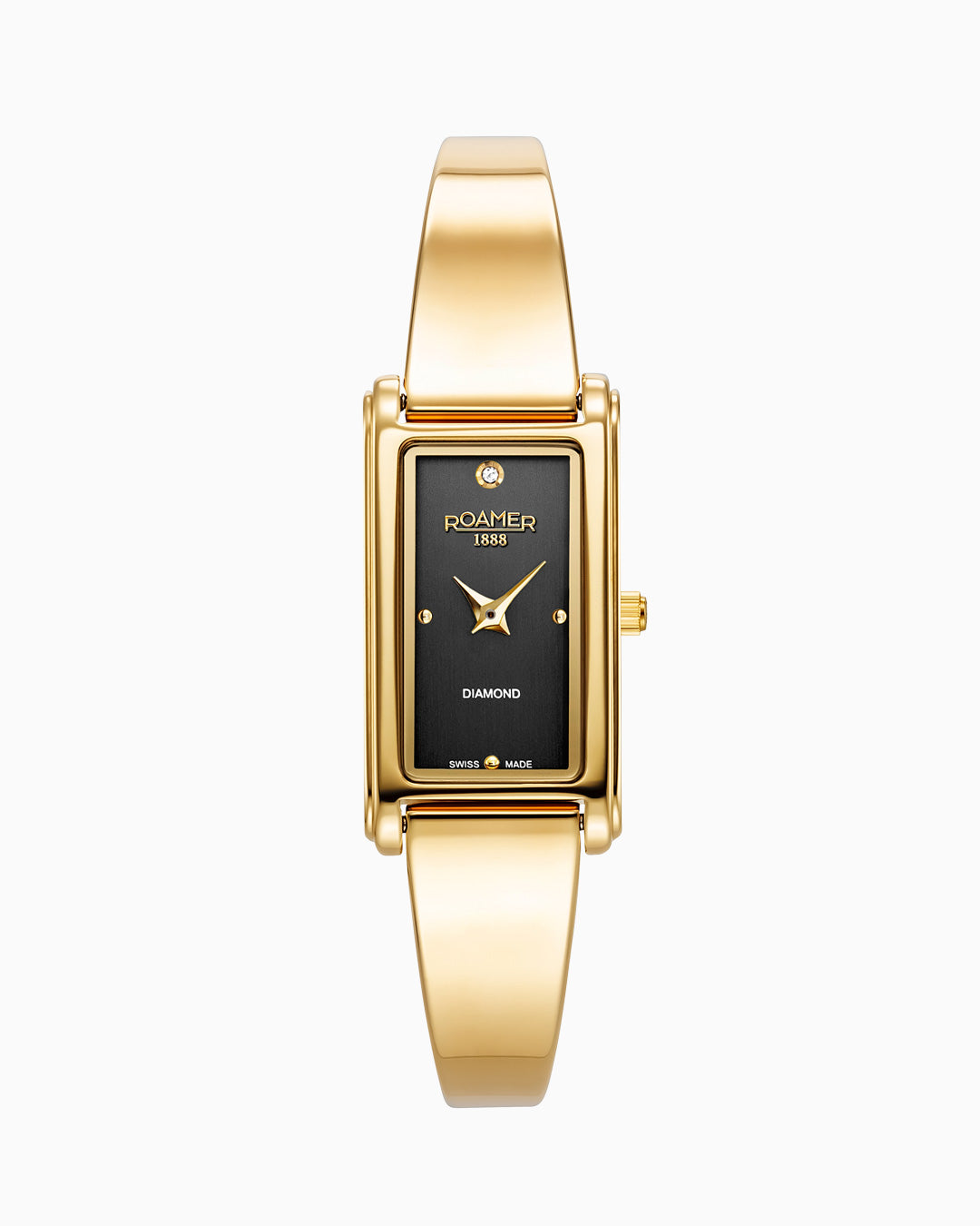 Elegance diamond 17x32mm Quartz Two-Hand Black Dial Gold Tone Bracelet Sapphire antireflection glass Stainless Steel swiss watch