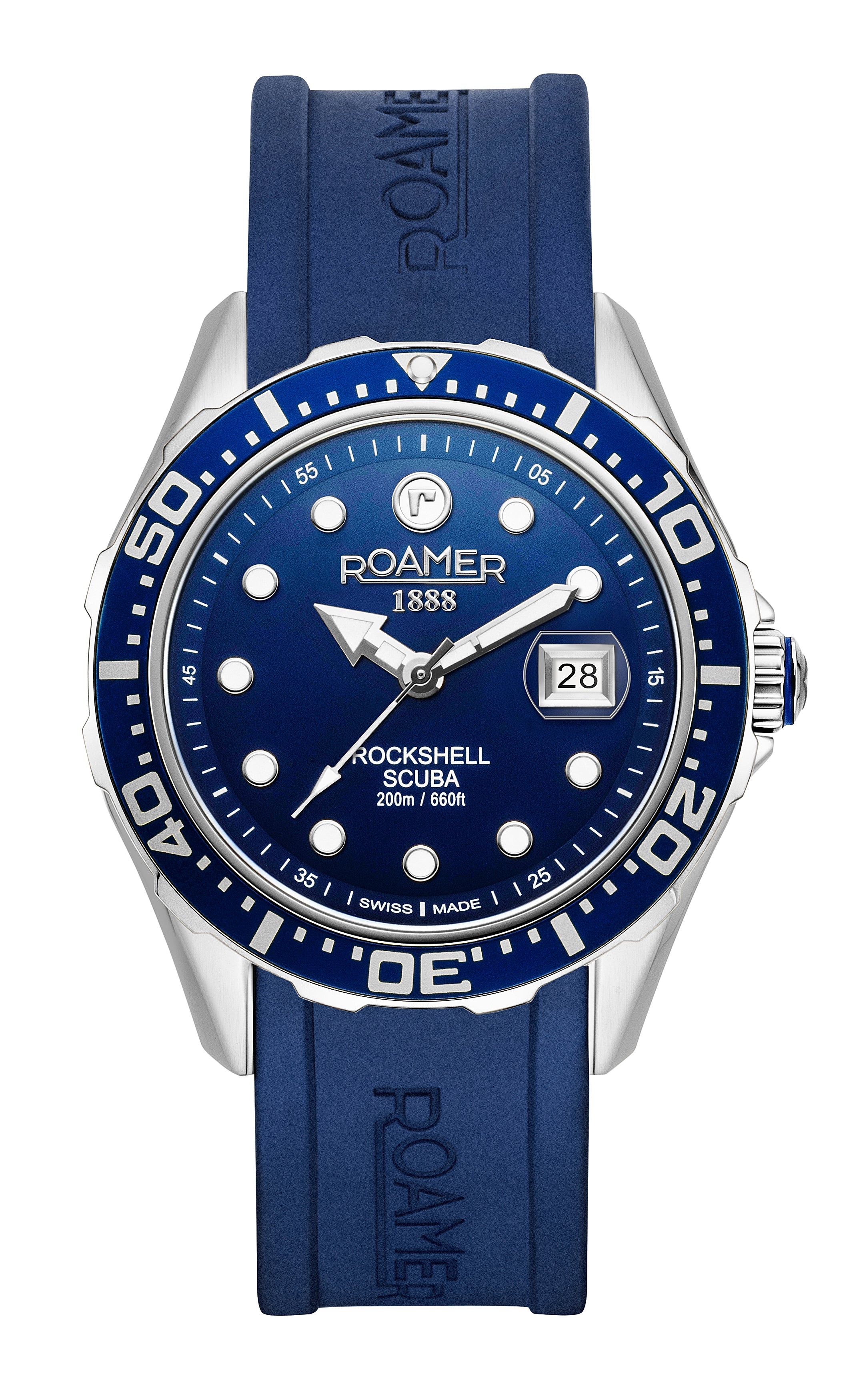 Rockshell Mark III Scuba 45 mm Quartz Three-Hand Date Blue Dial Turning Bezel Blue Rubber Strap Sapphire glass Stainless Steel swiss watch