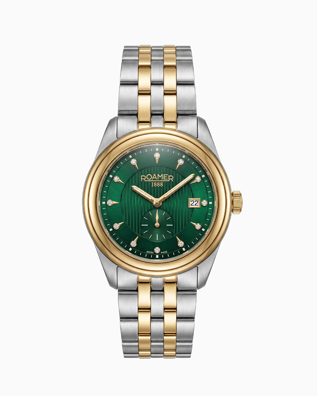 Vespera Diamond 41 mm Quartz Two-Hand Date Green Sunray Dial Two-Tone Bracelet Sapphire Glass Stainless Steel Swiss Watch