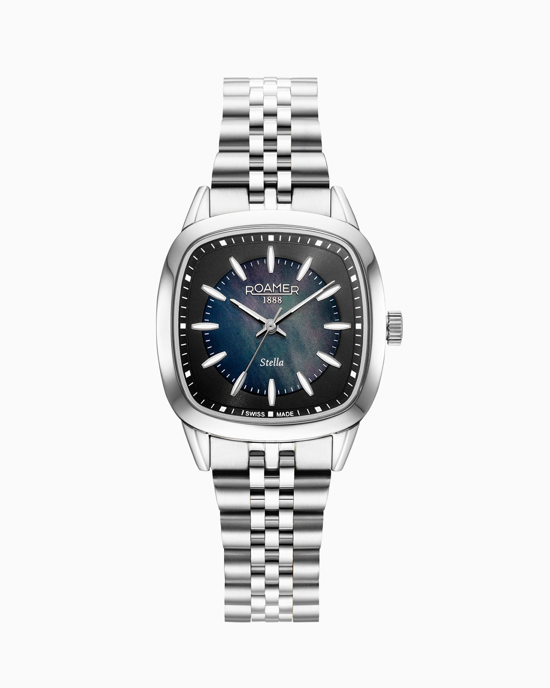 Stella 32.5mm Quartz Three-Hand Black MOP Silver Bracelet Sapphire antireflection glass Stainless Steel swiss watch