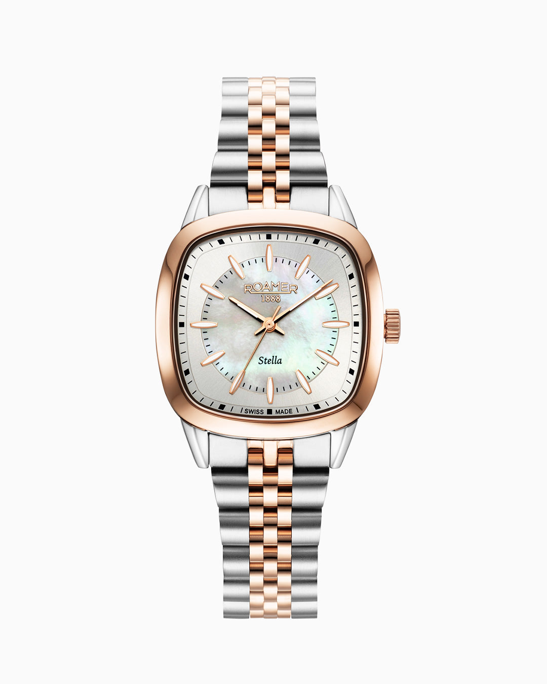 Stella 32.5mm Quartz Three-Hand White Mop Dial RoseGold-Silver Tone Bracelet Sapphire antireflection glass Stainless Steel swiss watch