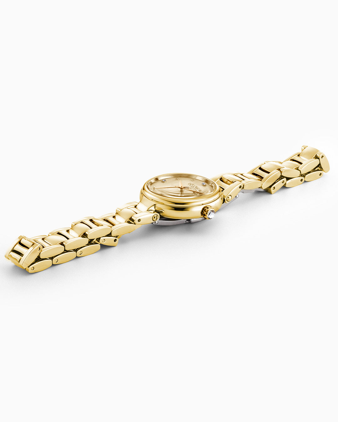 Dreamline Diamonds 28mm Quartz Three-Hand Champagne Dial Gold Bracelet Sapphire glass Stainless Steel swiss watch