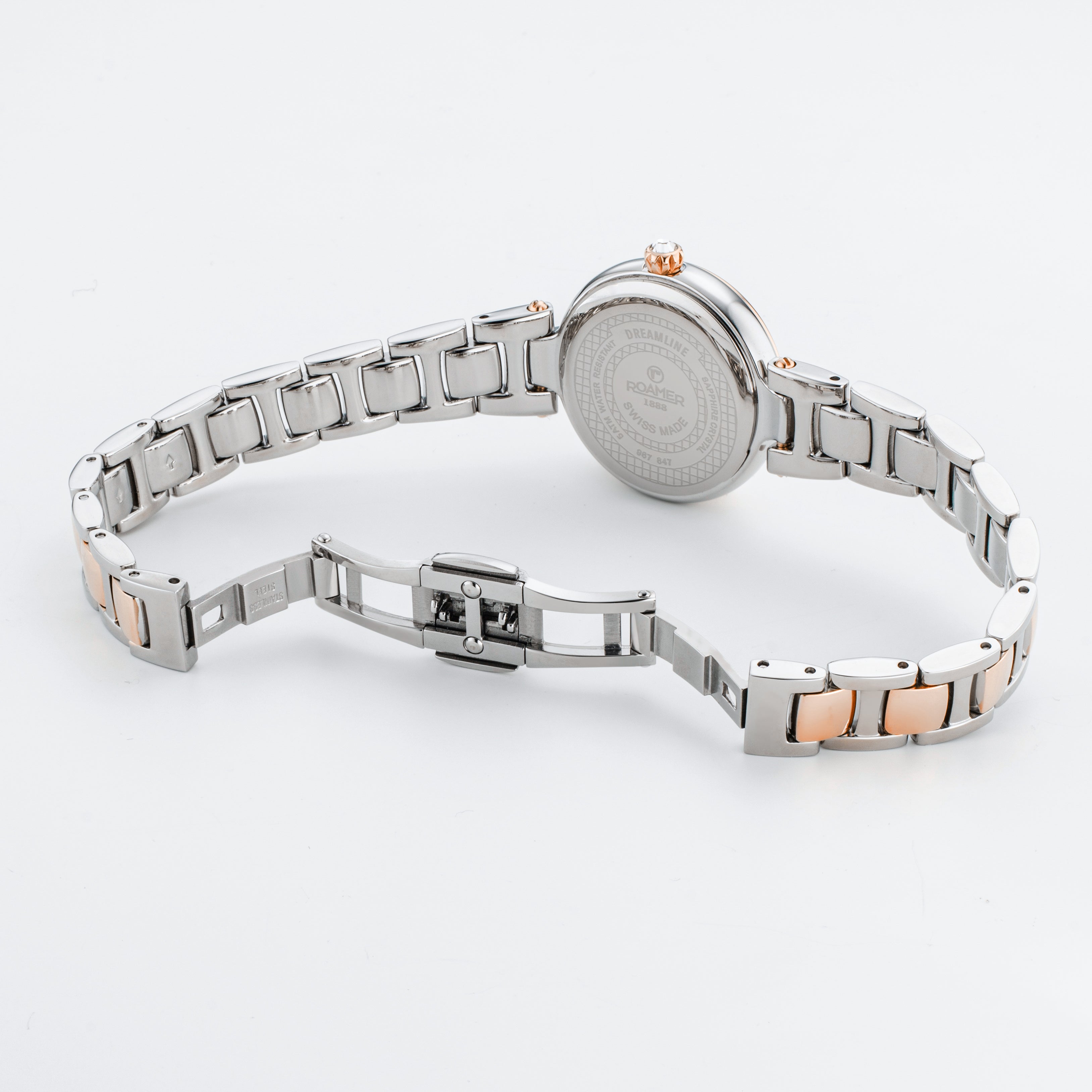 Dreamline Diamonds 28mm Quartz Three-Hand White Mop Dial RoseGold-Silver Tone Bracelet Sapphire glass Stainless Steel swiss watch