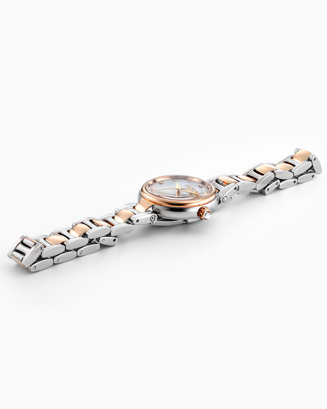 Dreamline Diamonds 28mm Quartz Three-Hand White Mop Dial RoseGold-Silver Tone Bracelet Sapphire glass Stainless Steel swiss watch