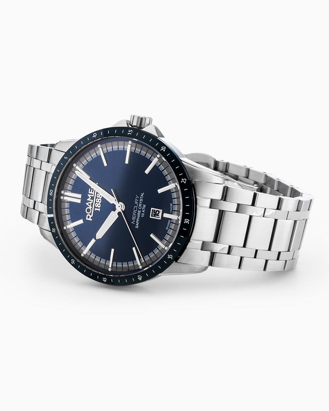 Mercury Classic 42 mm Quartz Three-Hand Date Blue Dial Silver Bracelet Sapphire glass Stainless Steel swiss watch