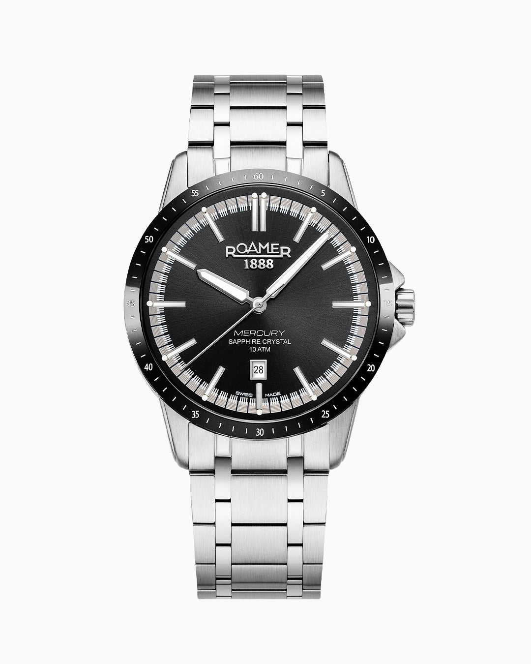 Mercury Classic 42 mm Quartz Three-Hand Date Black Dial Silver Bracelet Sapphire glass Stainless Steel swiss watch